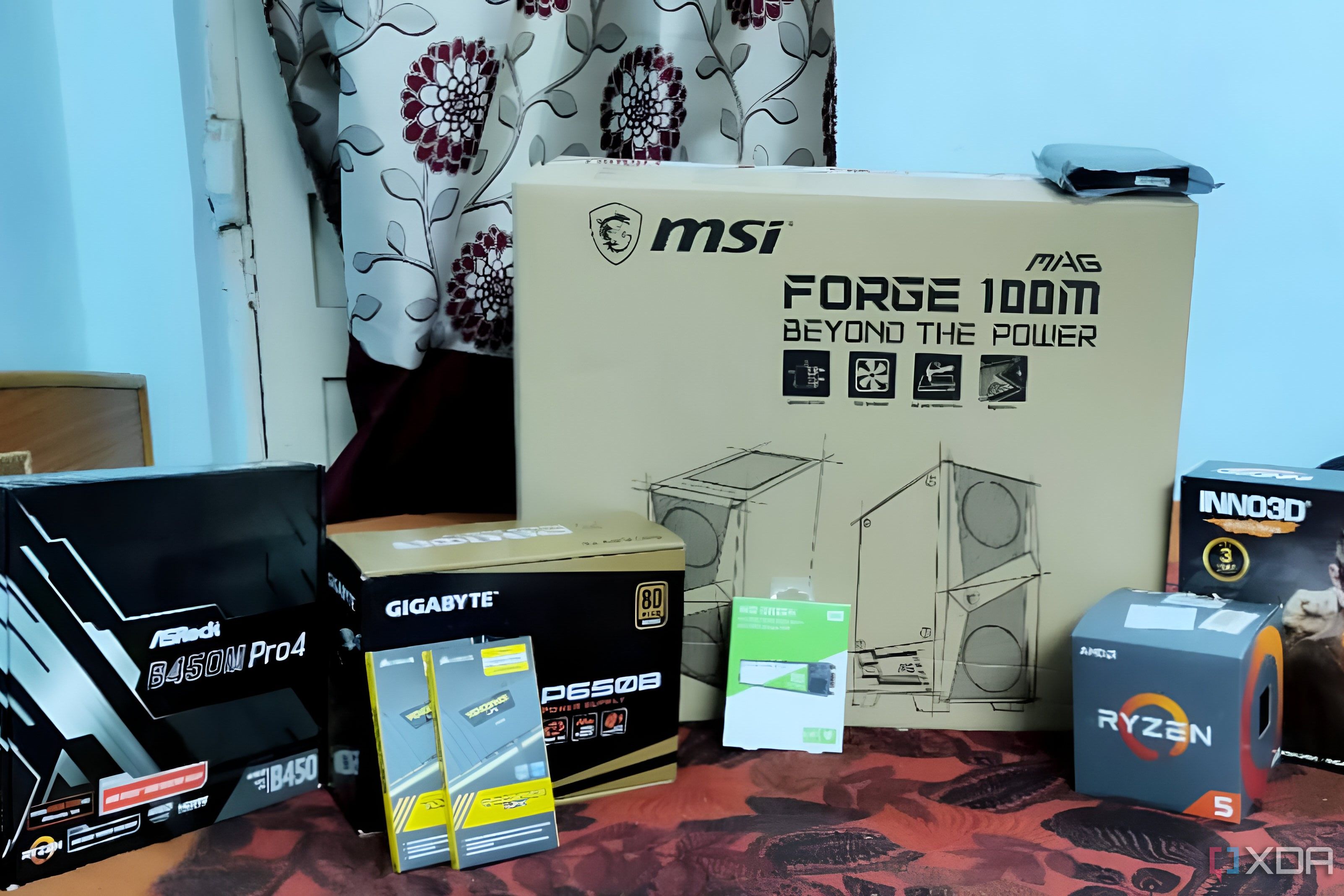 PC component boxes on a bed