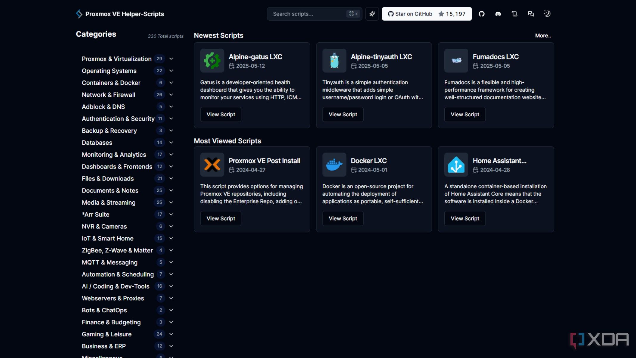 screenshot of proxmox ve helper-scripts website