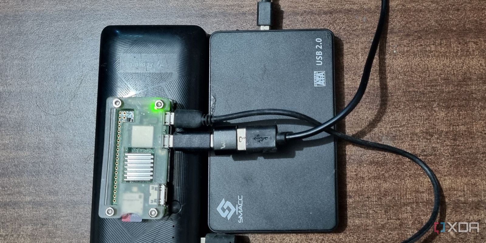 photo of raspberry pi downloading device with a power bank