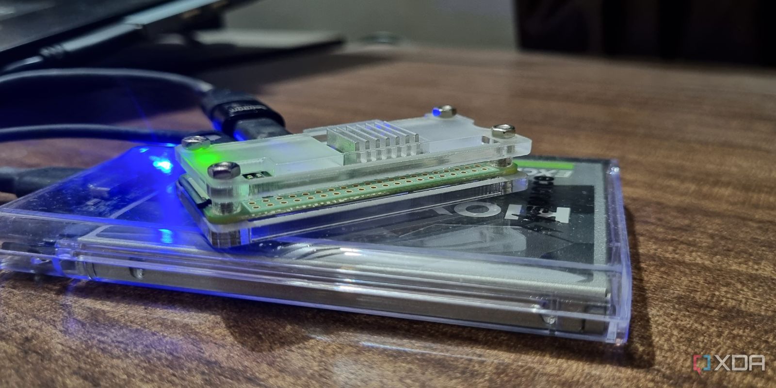 photo of raspberry pi downloading device with sdd on a table