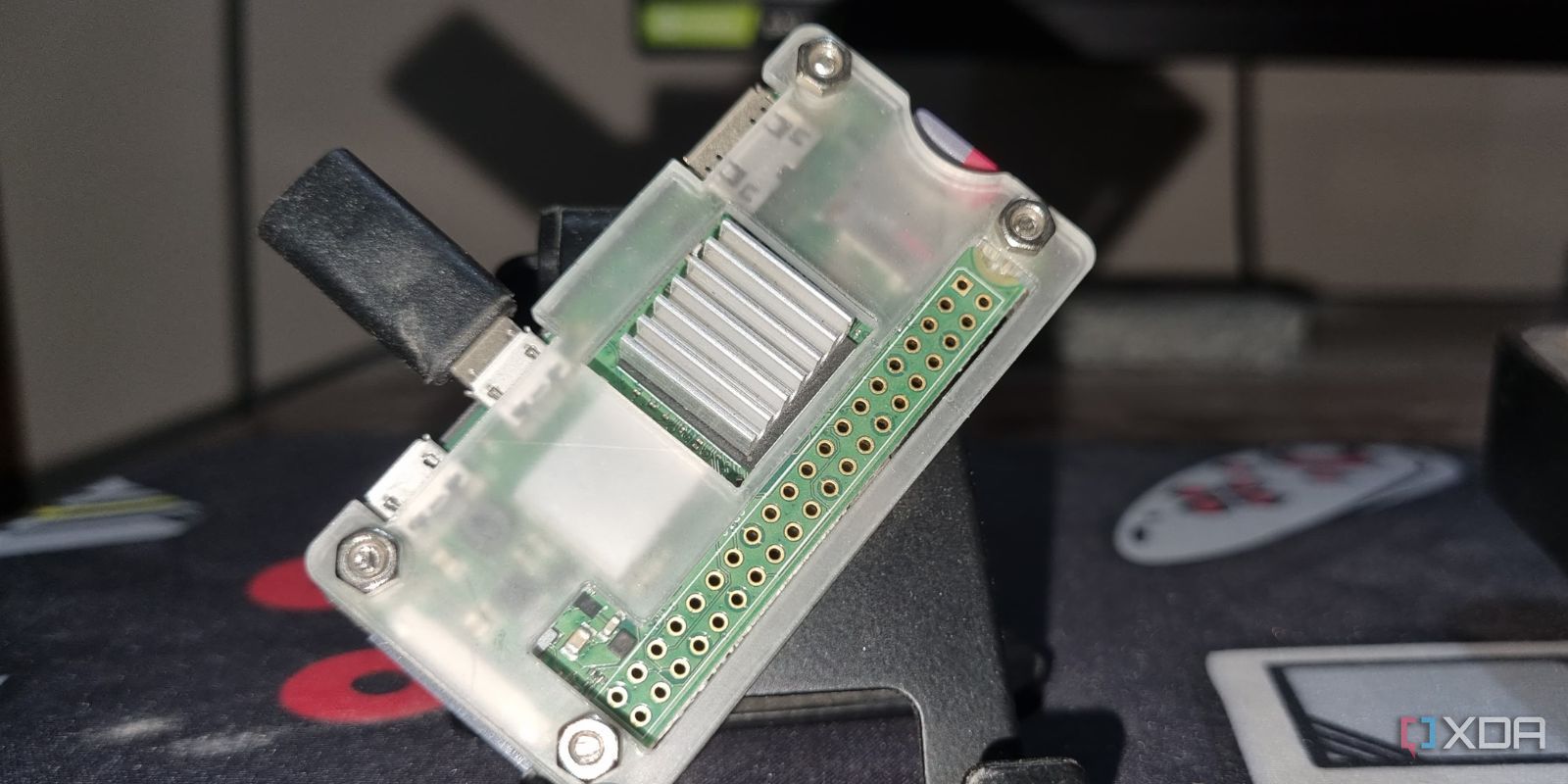 photo raspberry pi zero 2w on a phone stand