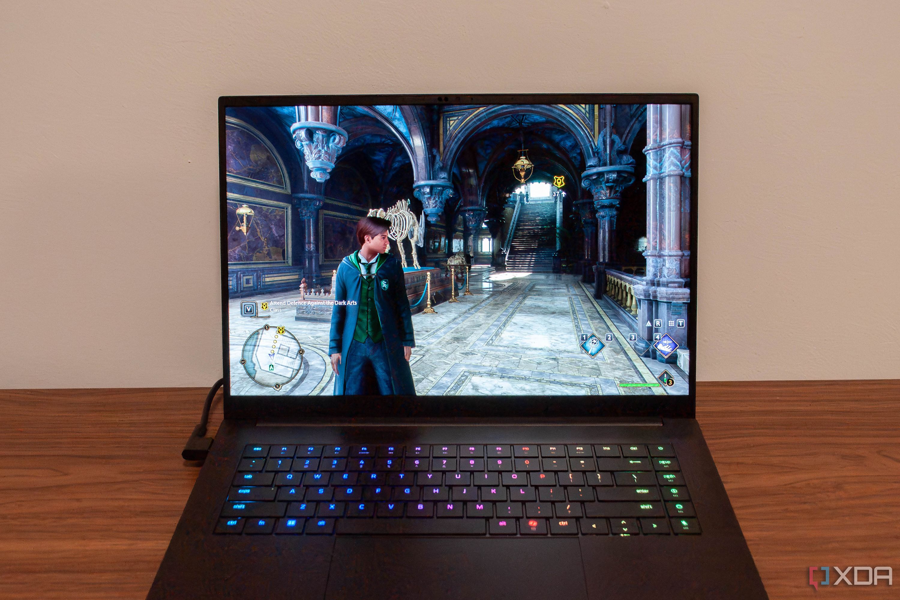 Razer blade laptop running a game