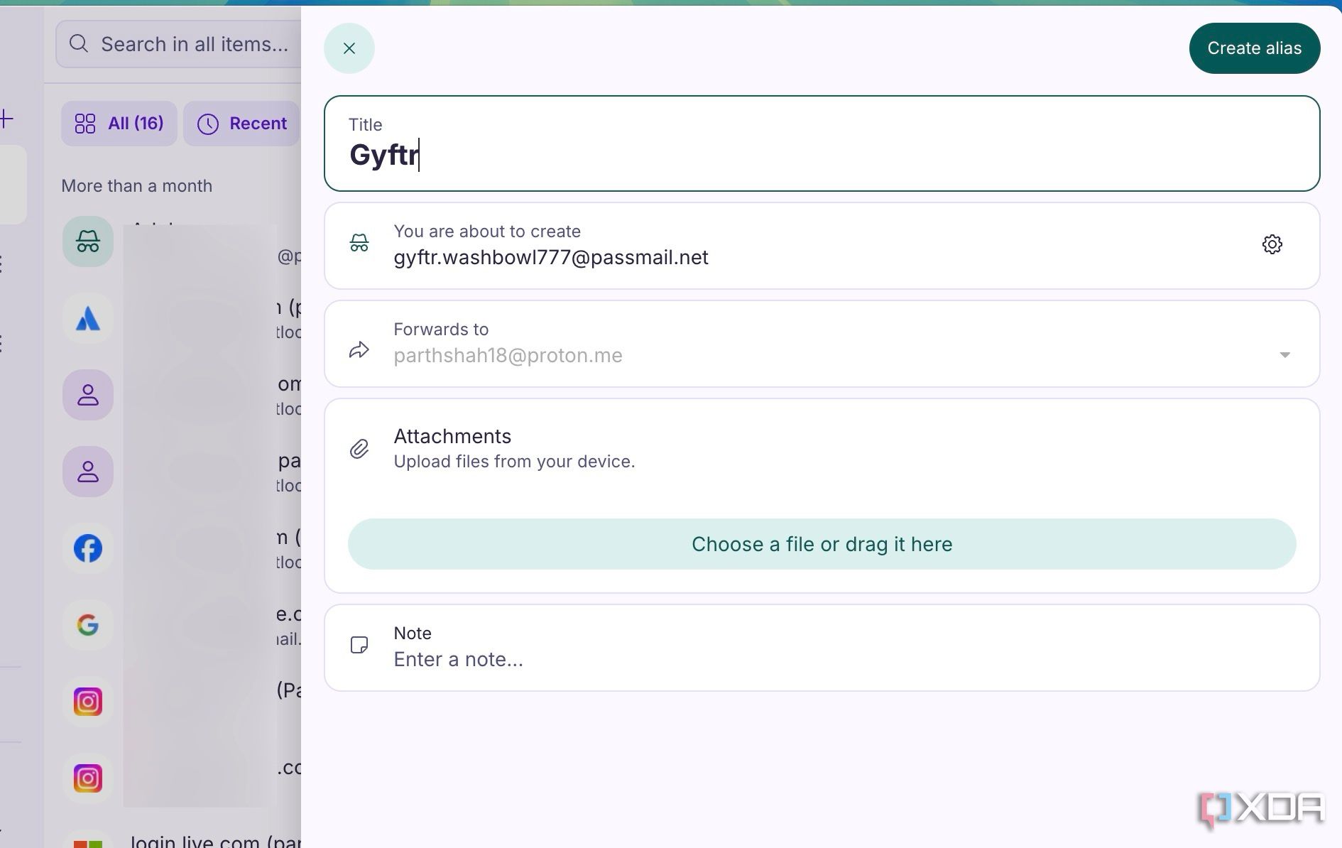 Proton Pass email aliases