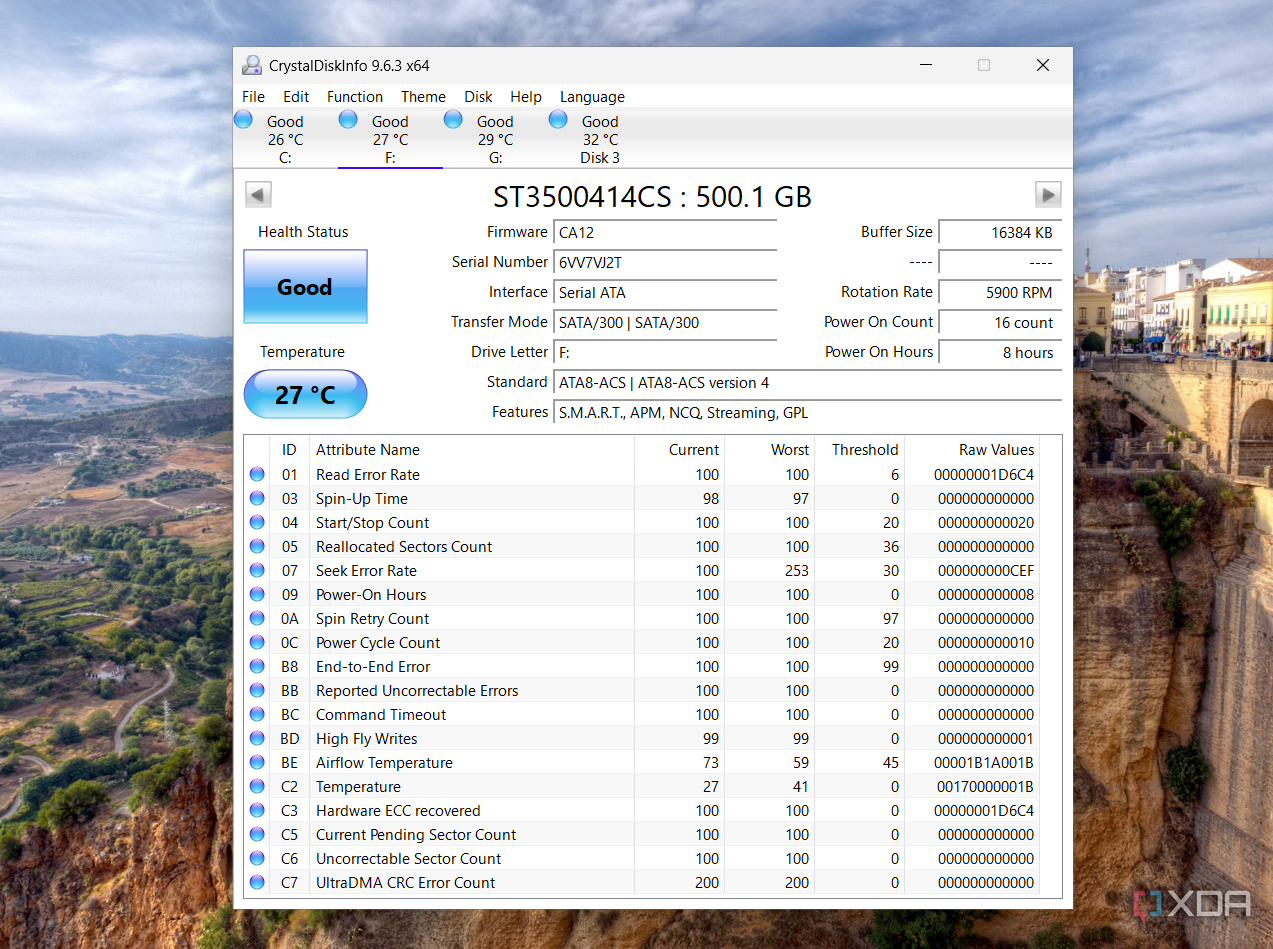 Running CrystalDiskInfo on a refurbished drive