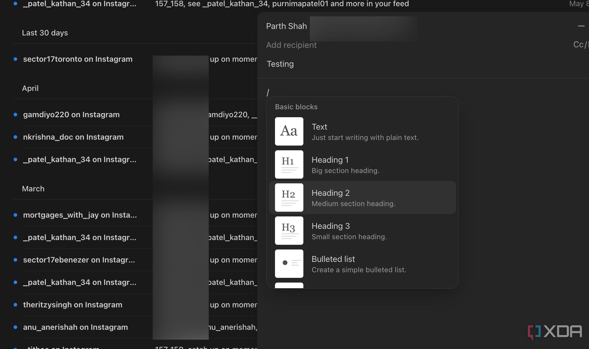 Notion Mail block editor