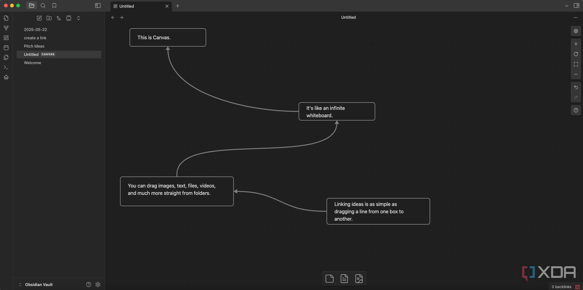 A screenshot of Obsidian's Canvas feature in action.