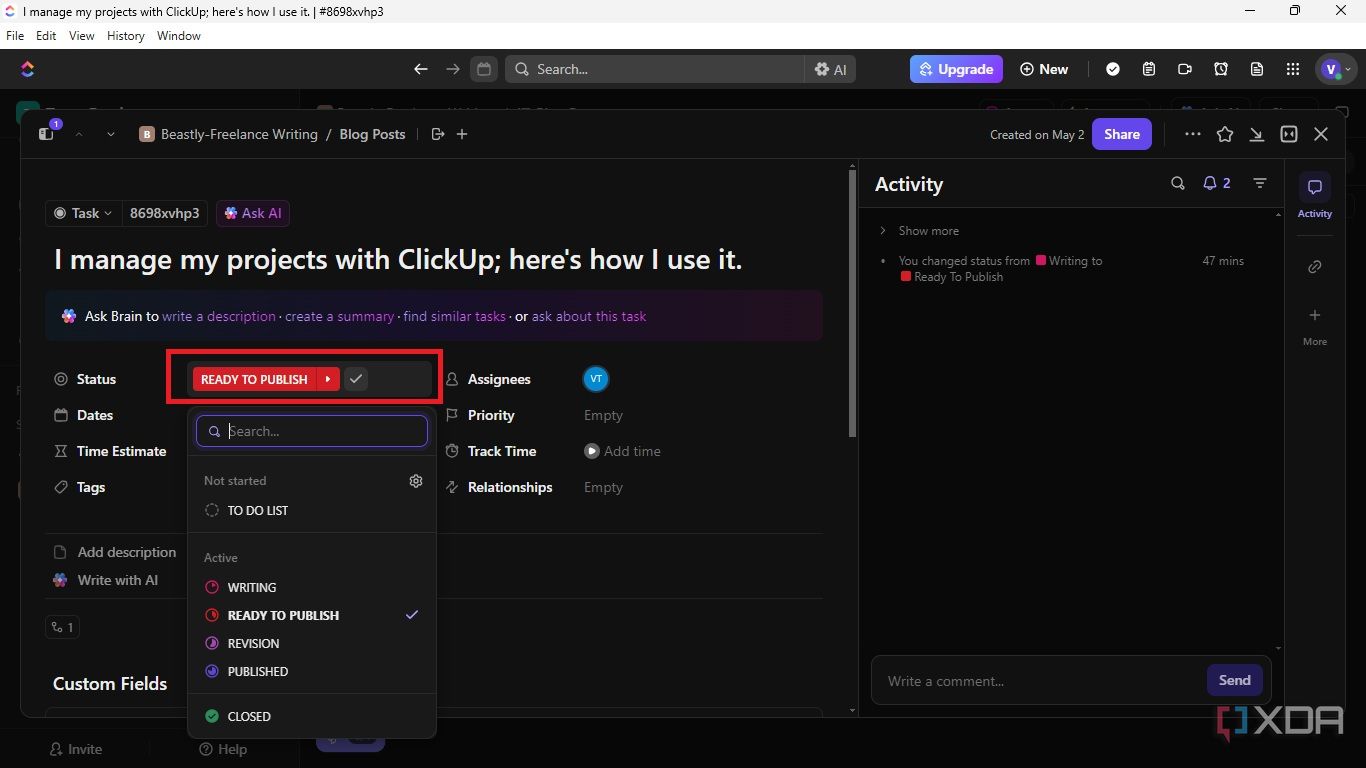 Here is how you can update task status