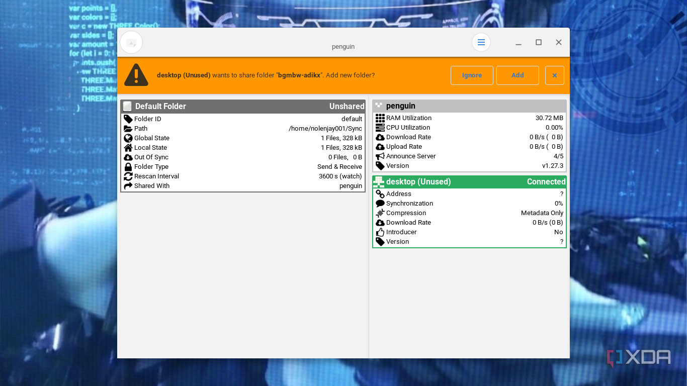 Syncthing on Chromebook add folder