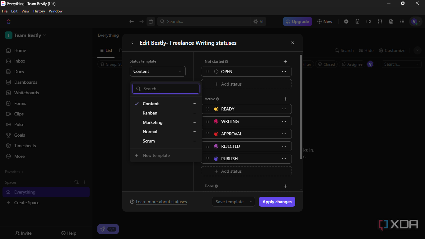 Here is how to customize your task statuses