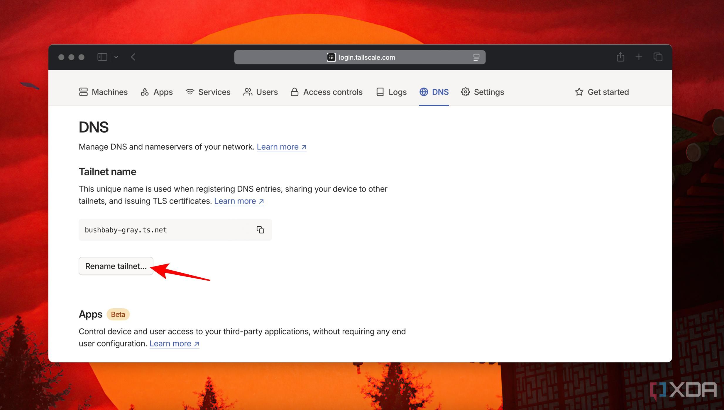 Use rename tailnet button in Tailscale dashboard