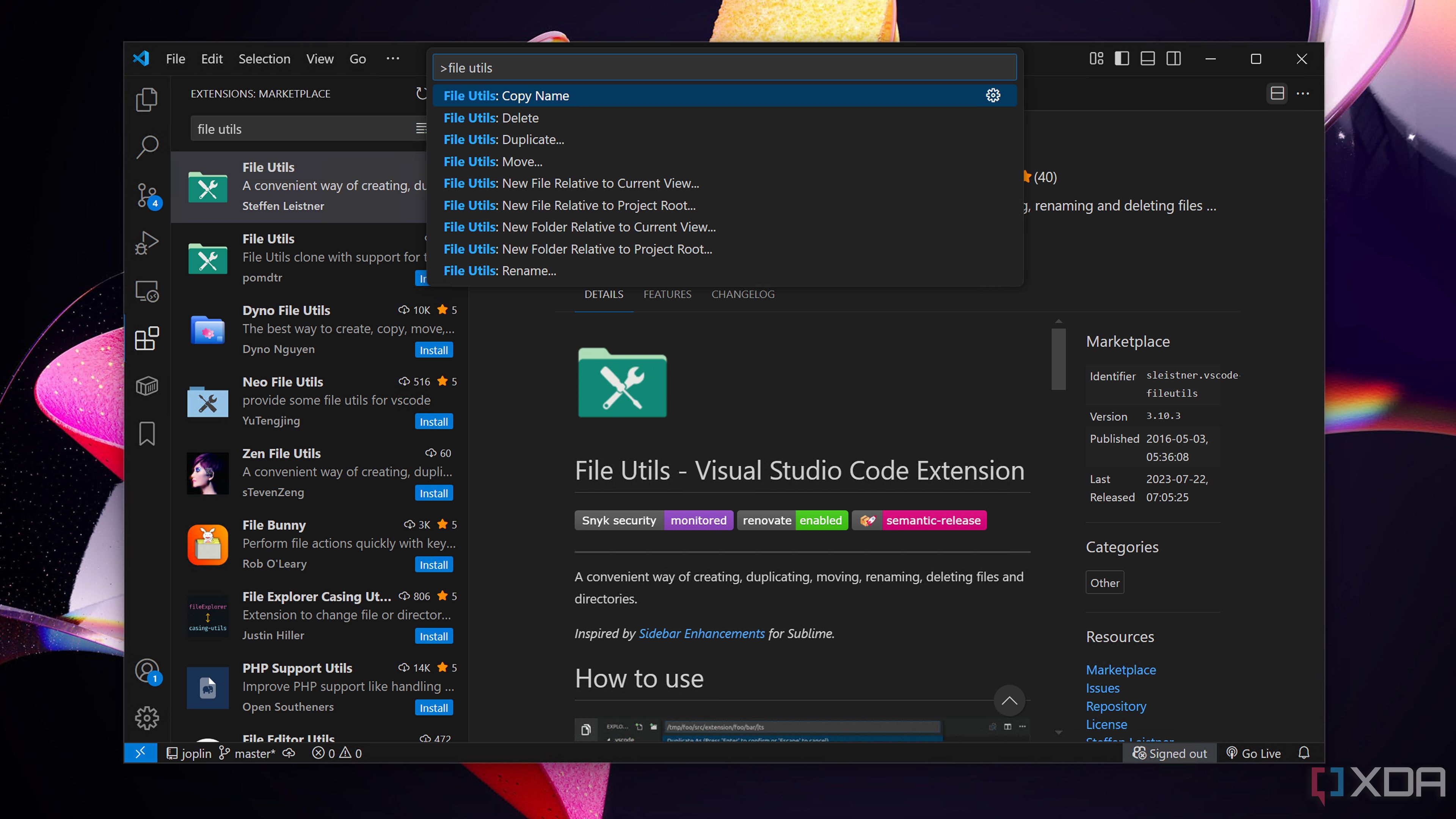 Uso de la extensión Utils de archivo en el código VS