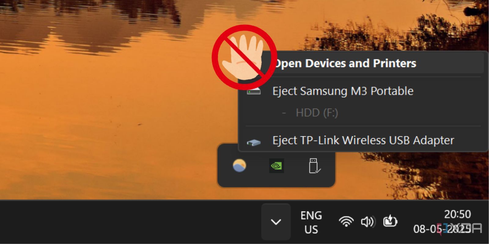 screenshot of a windows 11eject menu with a no icon