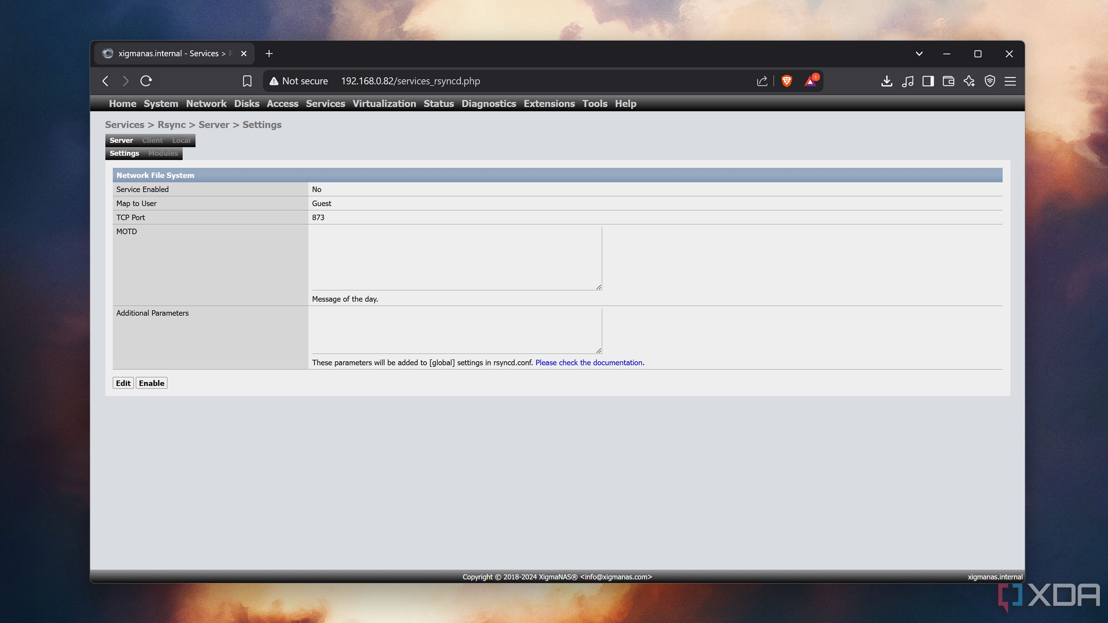 The Rsync tab in XigmaNAS