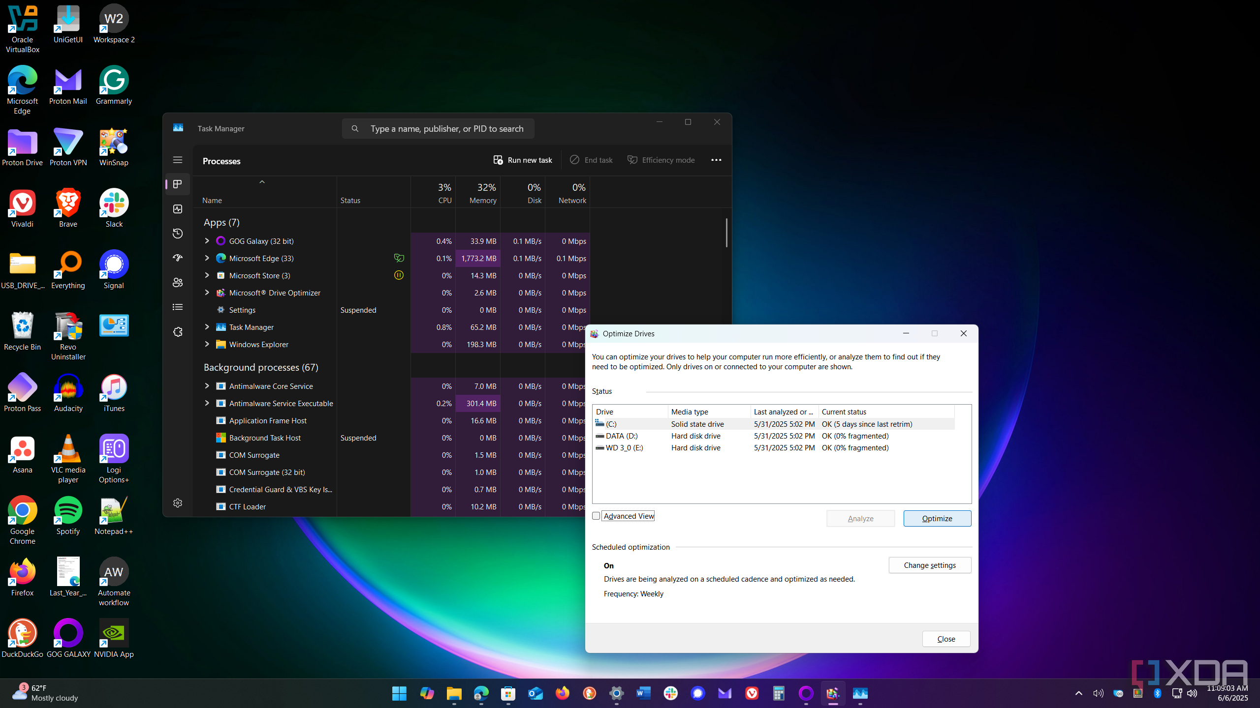 shows defragging drive tool in Windows 11