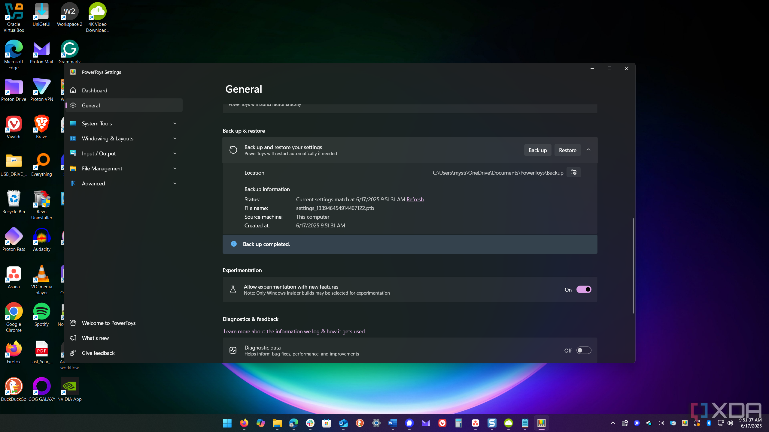 powertoys backup restore