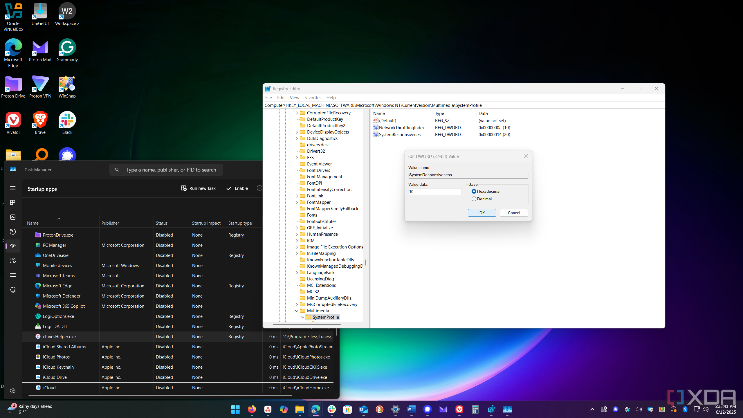 Shows systemresponsivness string to tweak in windows registry