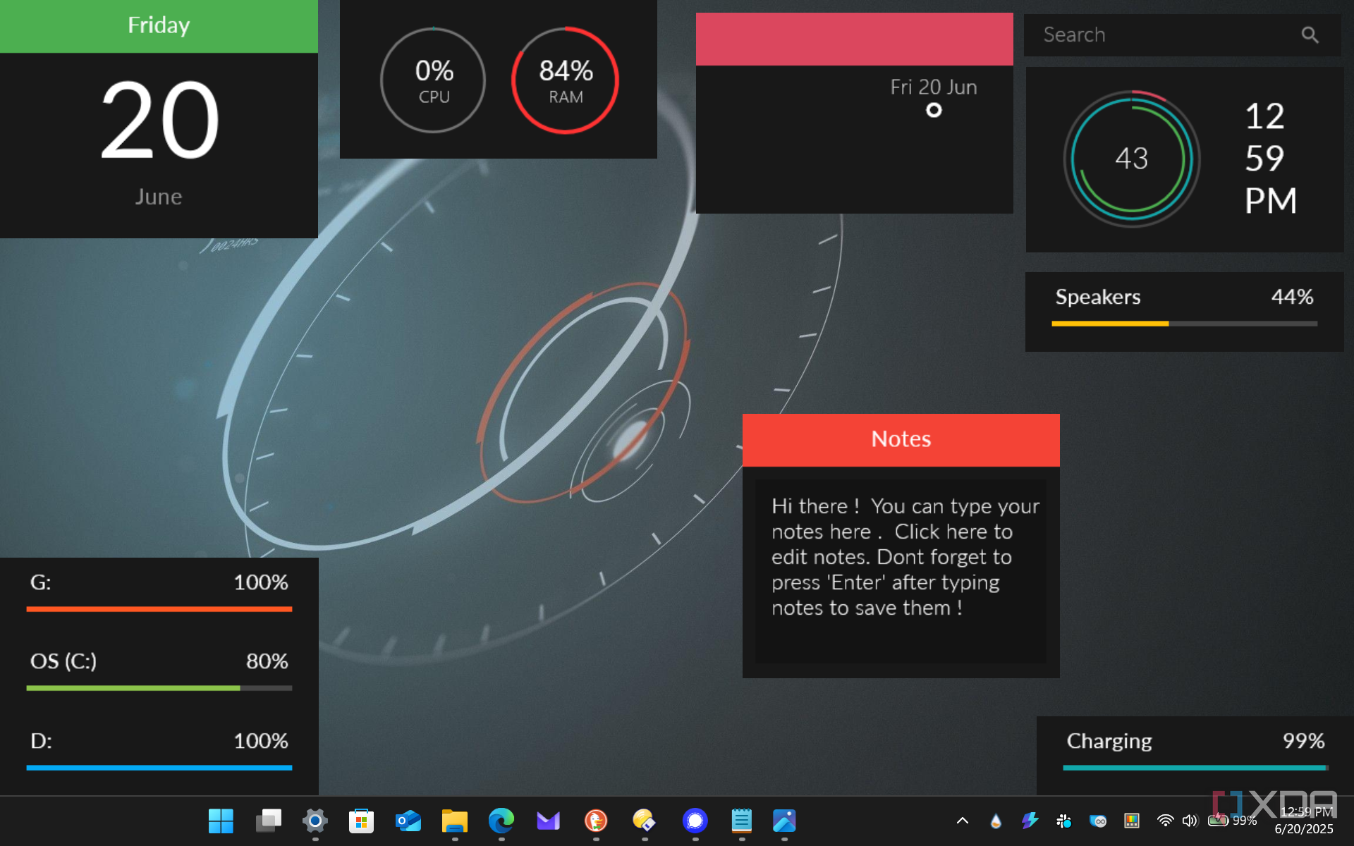 shows Download Dark rainmeter skin
