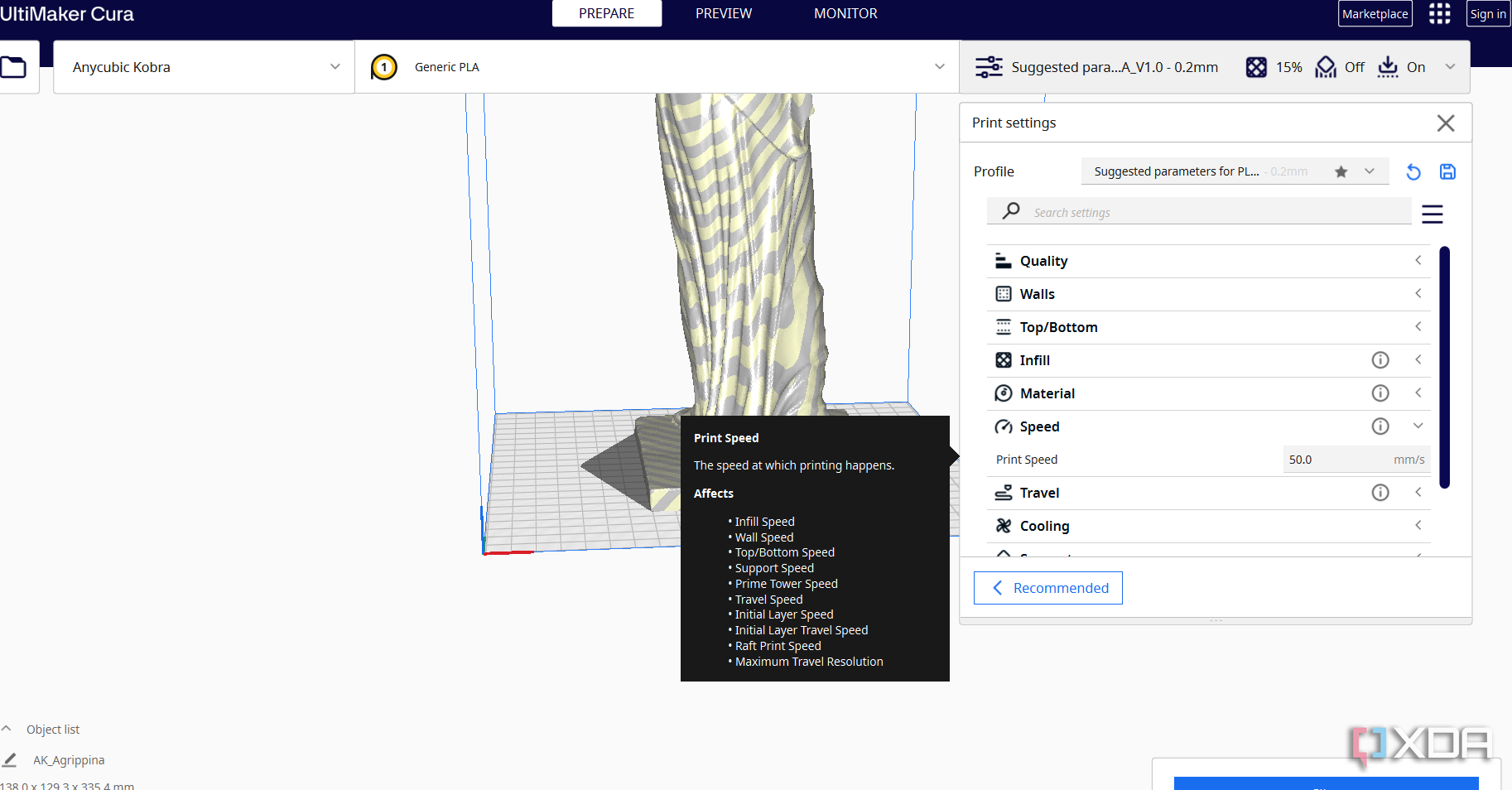 Configuración de velocidad de impresión 3D