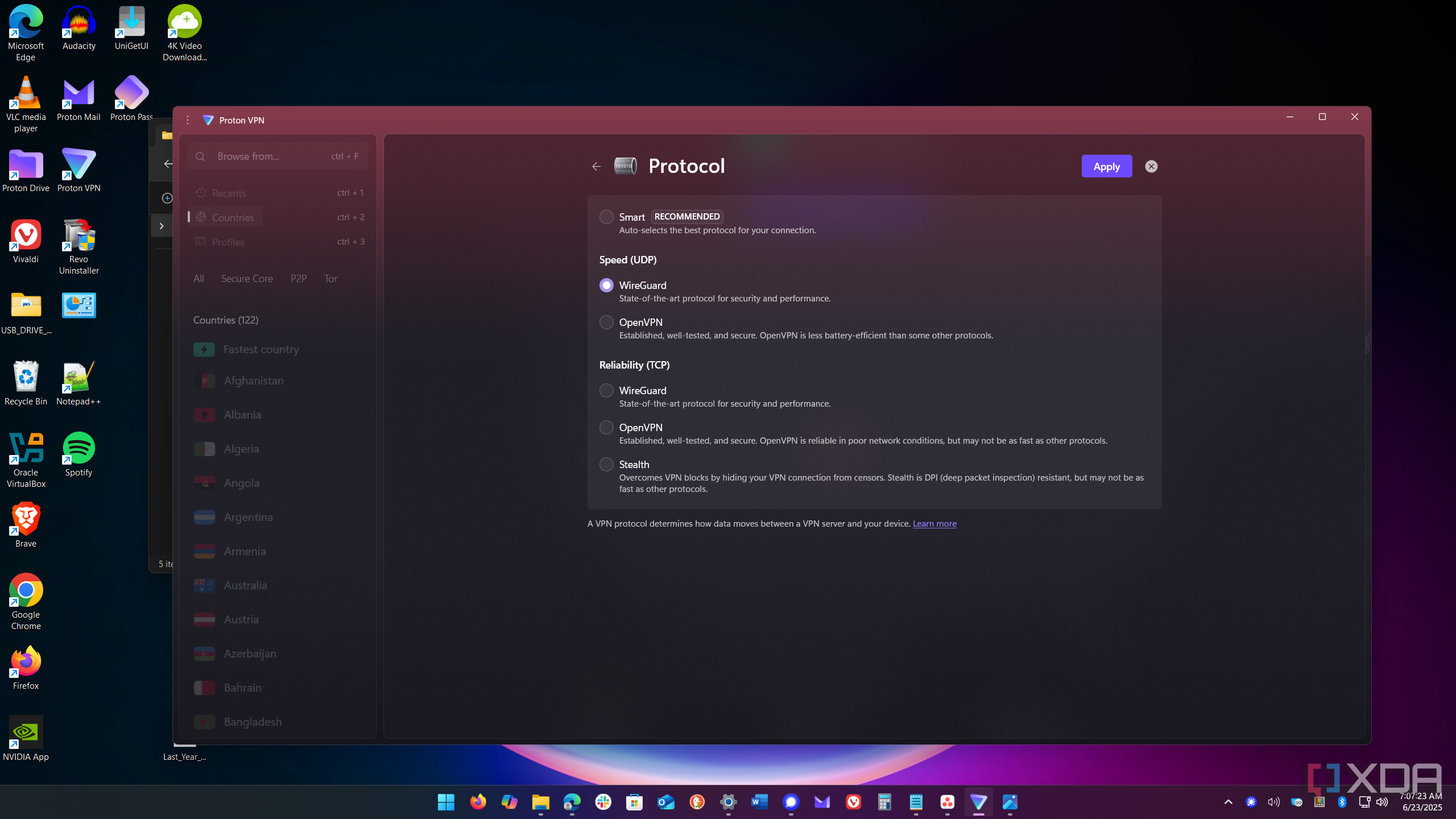 shows switching protocols in Proton VPN