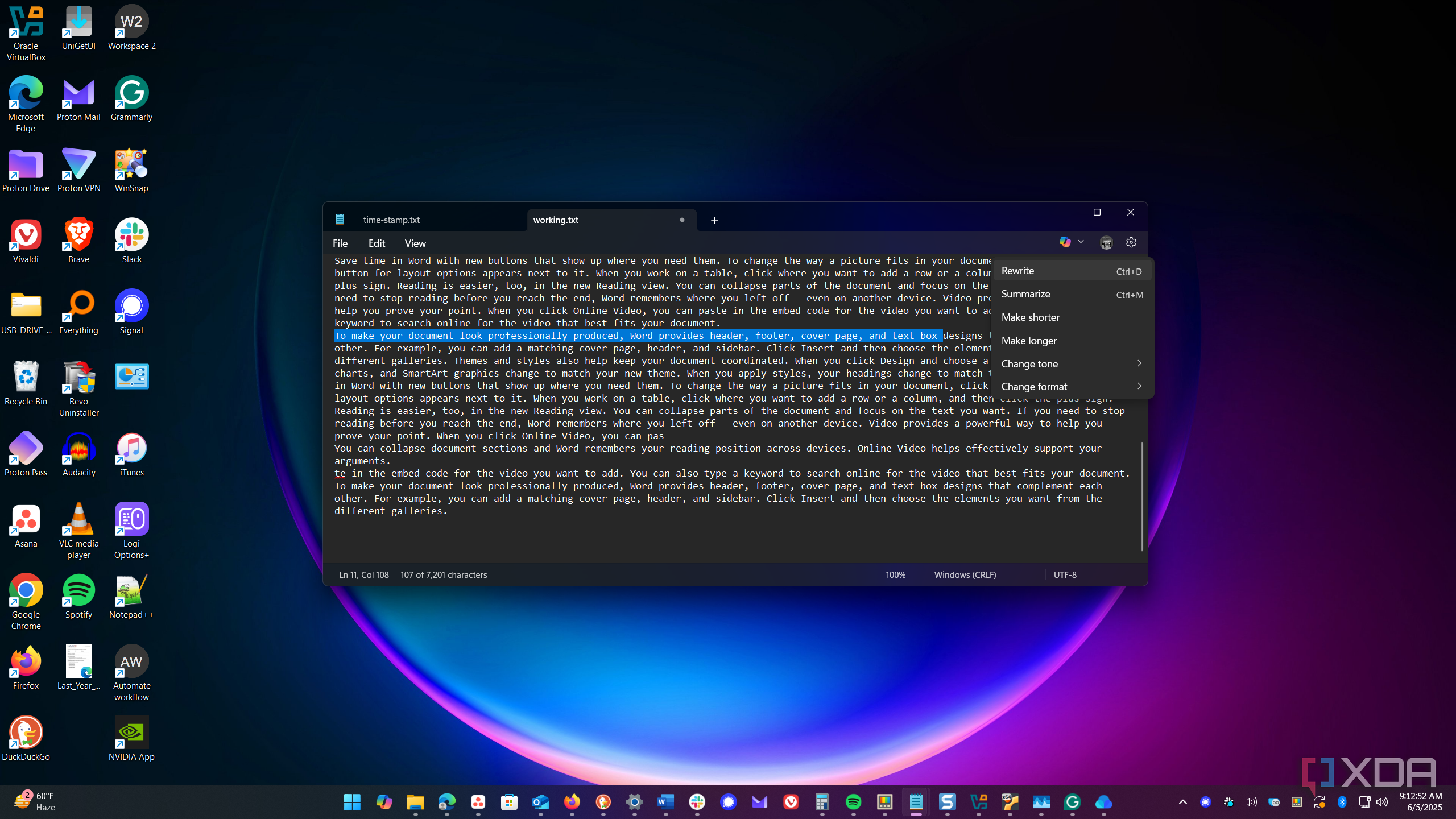 shows notepad running on windows 11