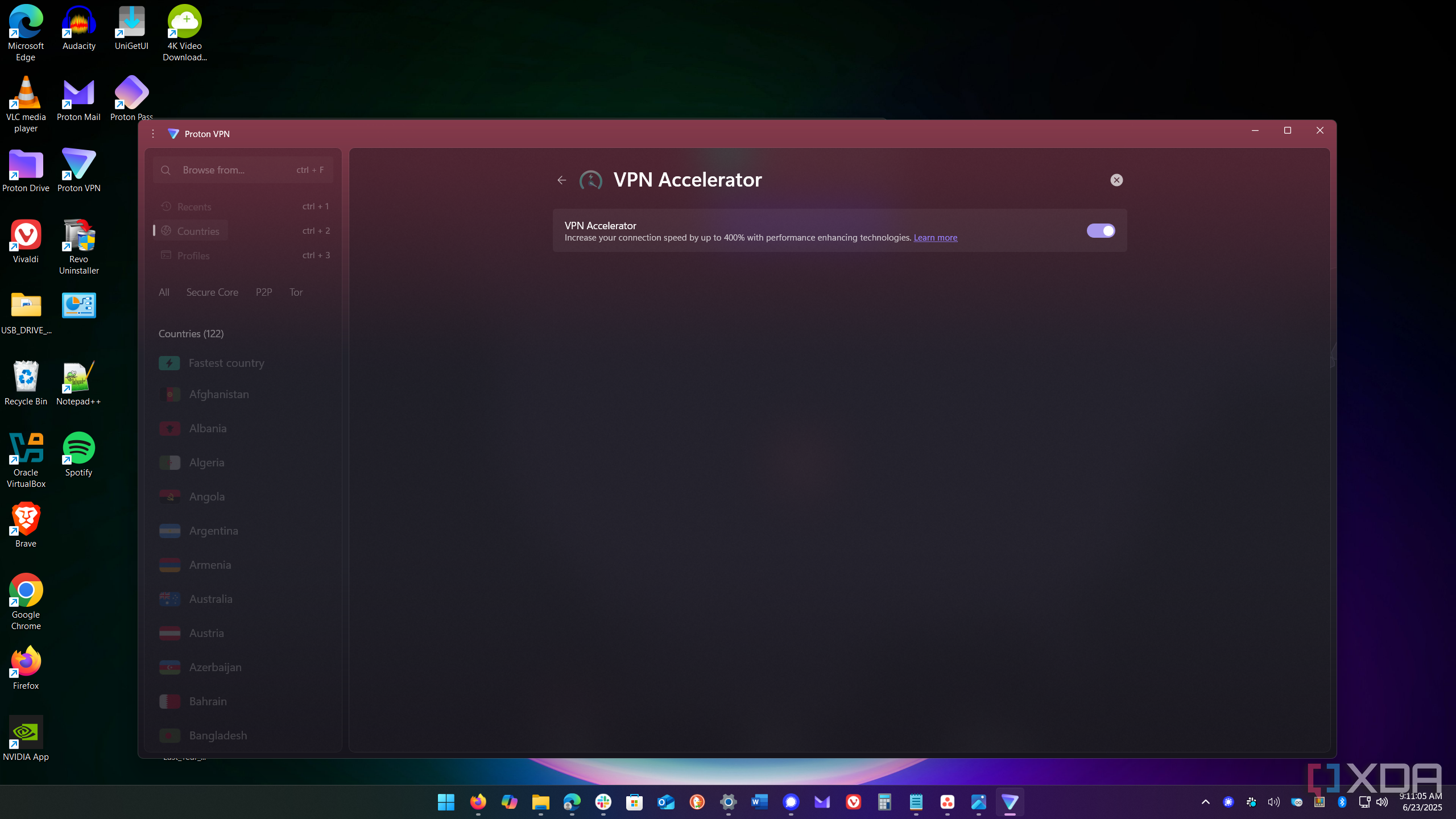 shows Proton VPN Accelerator feature