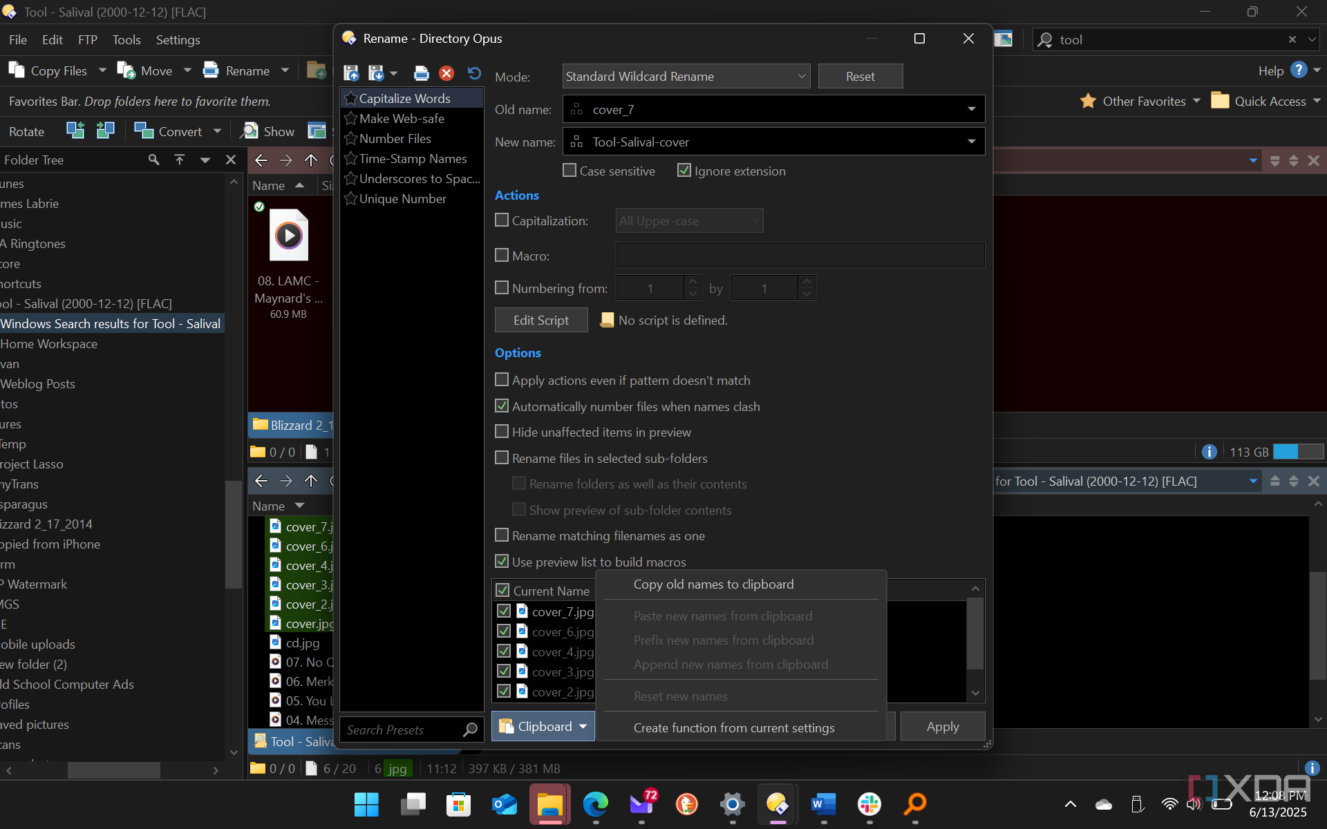 Shows advanced rename options in Directory Opus