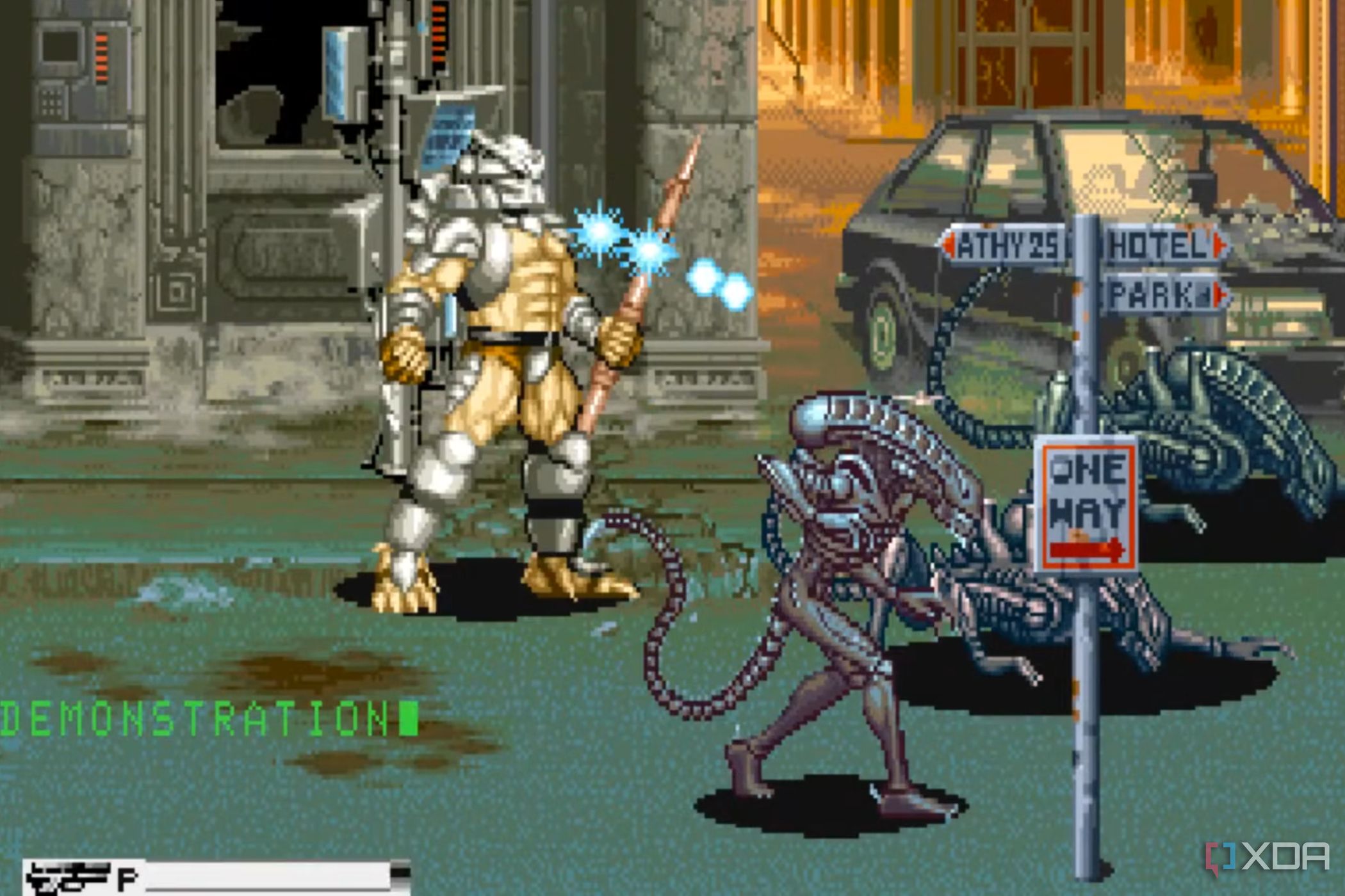A screenshot from the arcade game Alien vs. Predator.