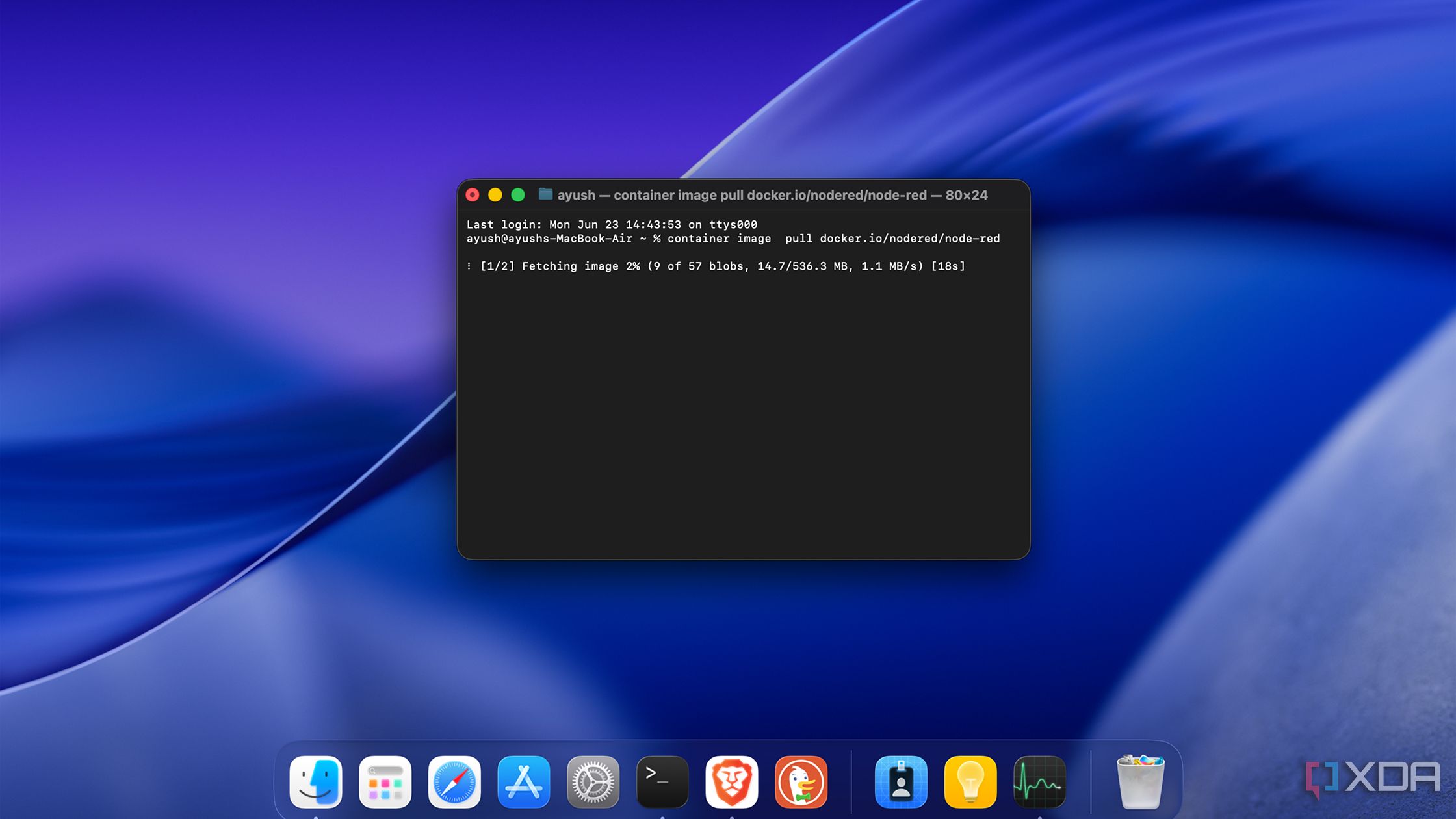 Downloading the Node-RED image in Apple Container