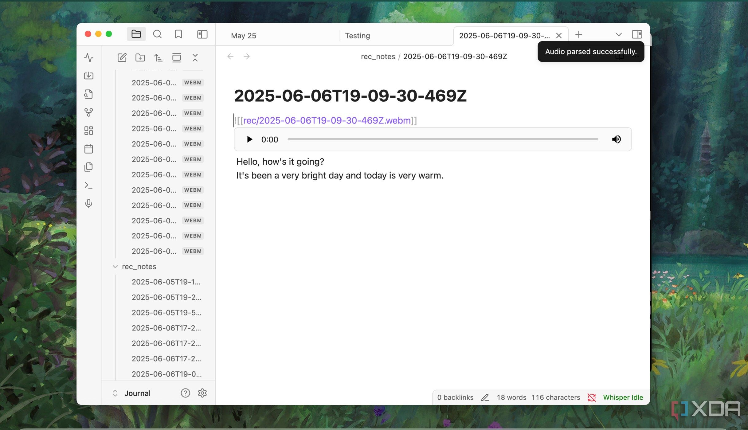 Notification for audio parsed with Whisper in Obsidian