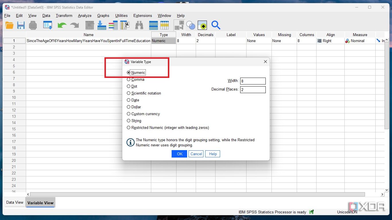 Pick SPSS numeric
