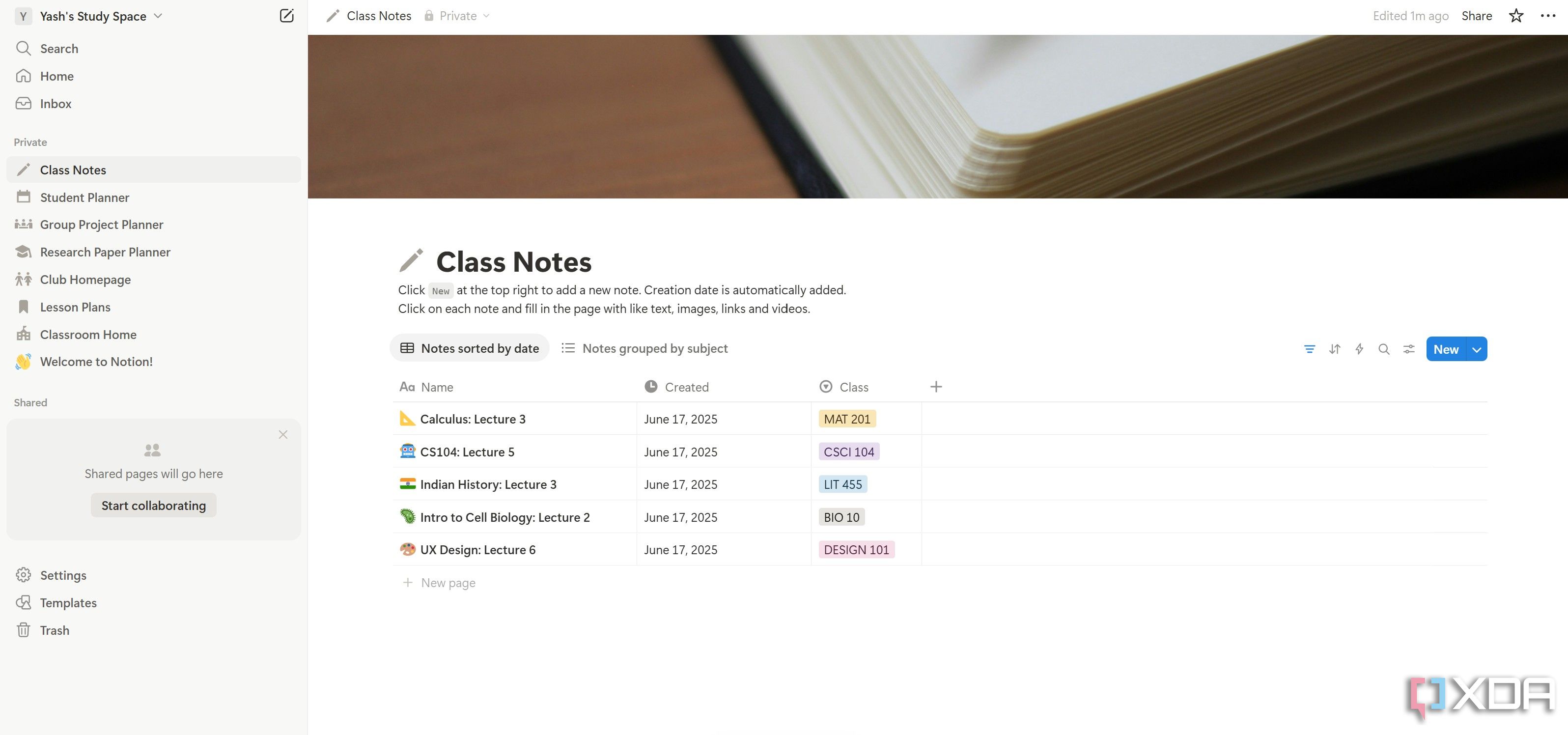 Note taking experience in Notion.