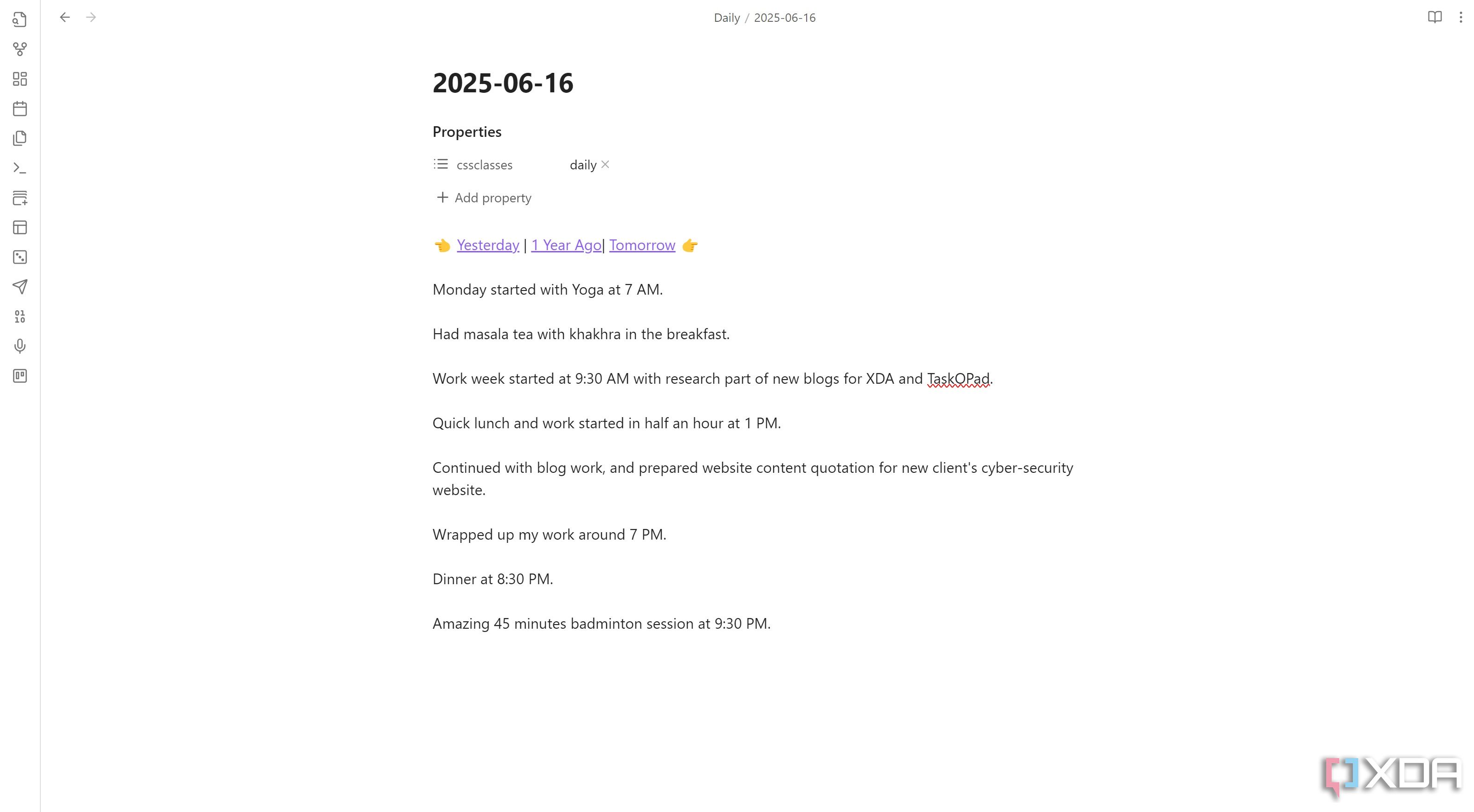 Daily notes css snippet in Obsidian