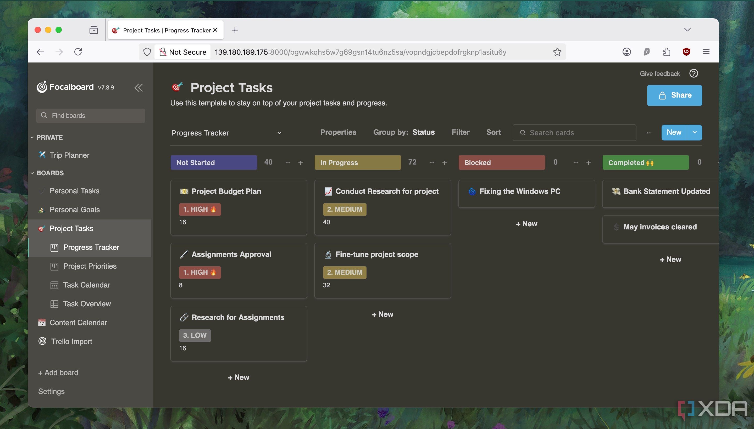 Dark Theme of Focalboard