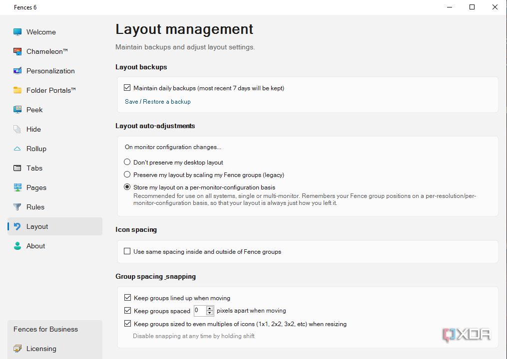 Fences has extensive layout formatting options. 