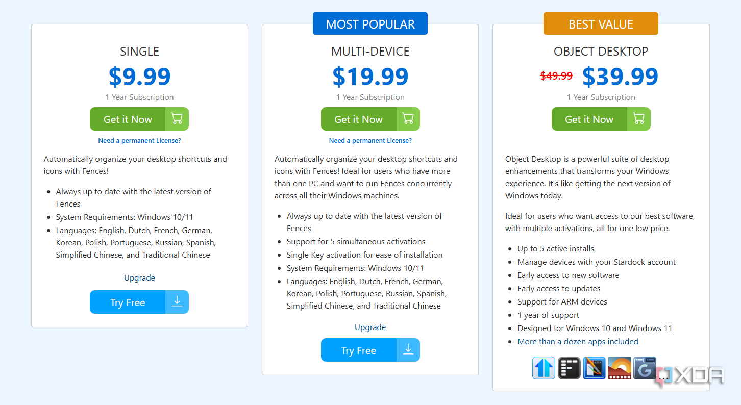 Fences starts at $10 for a single subscription. 