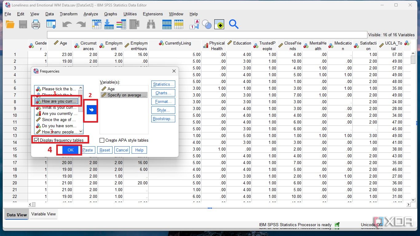 Generate SPSS frequency table