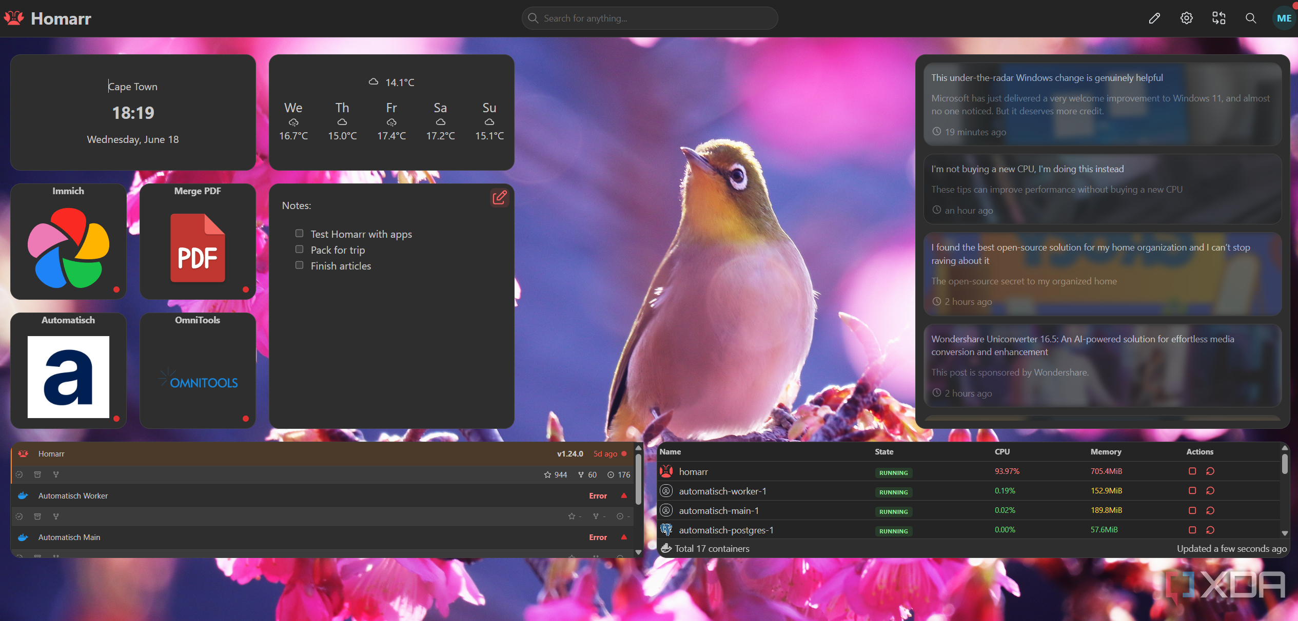 homarr with dashboard set up