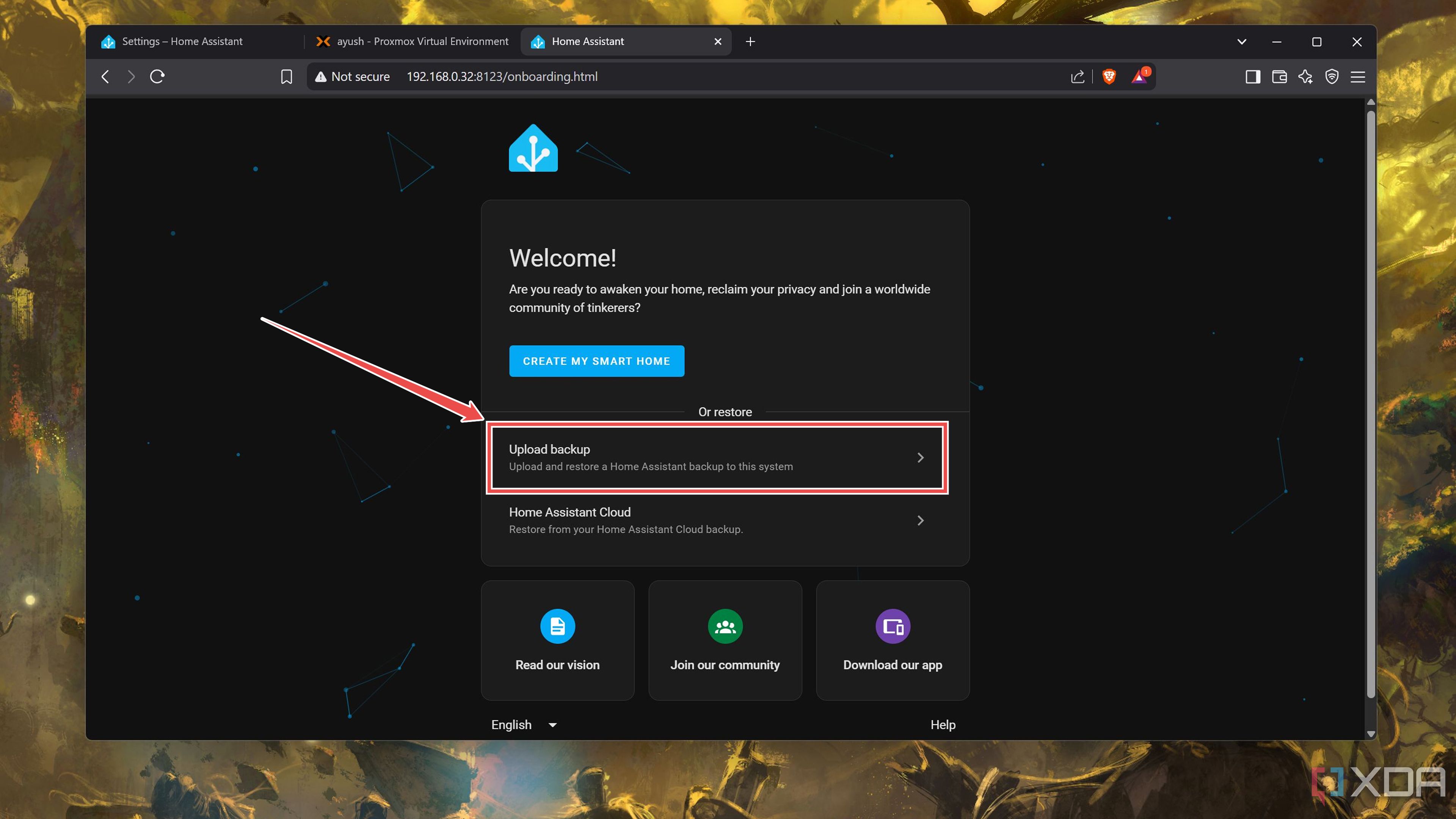 Uploading a backup file to HASS