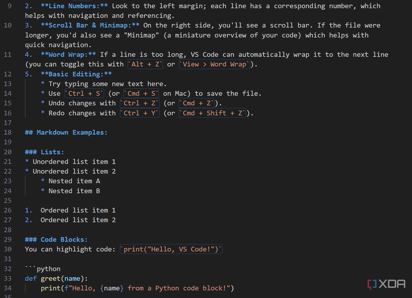 Markdown extension in VS Code