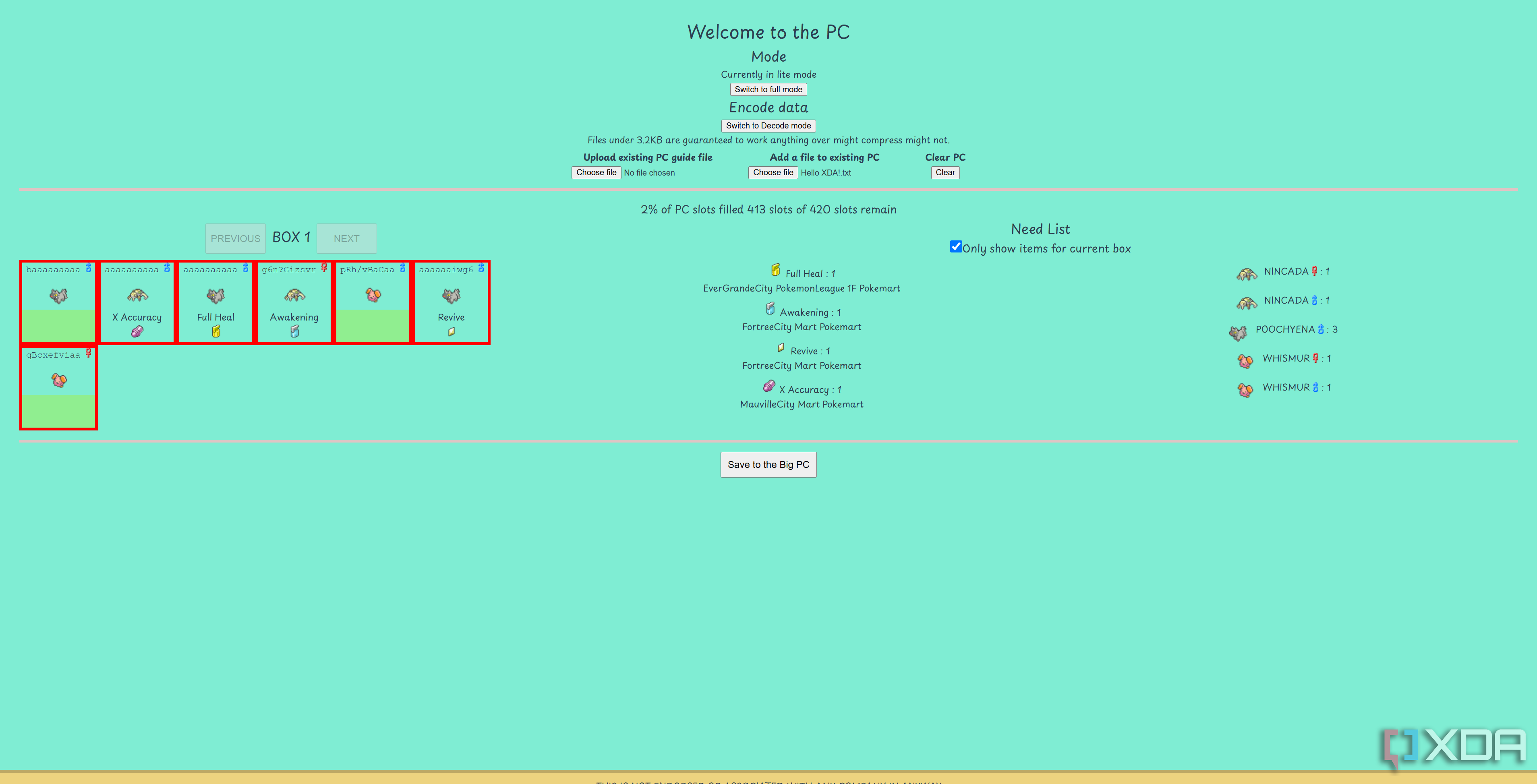 Using mon-fs website to create the Pokemon we need