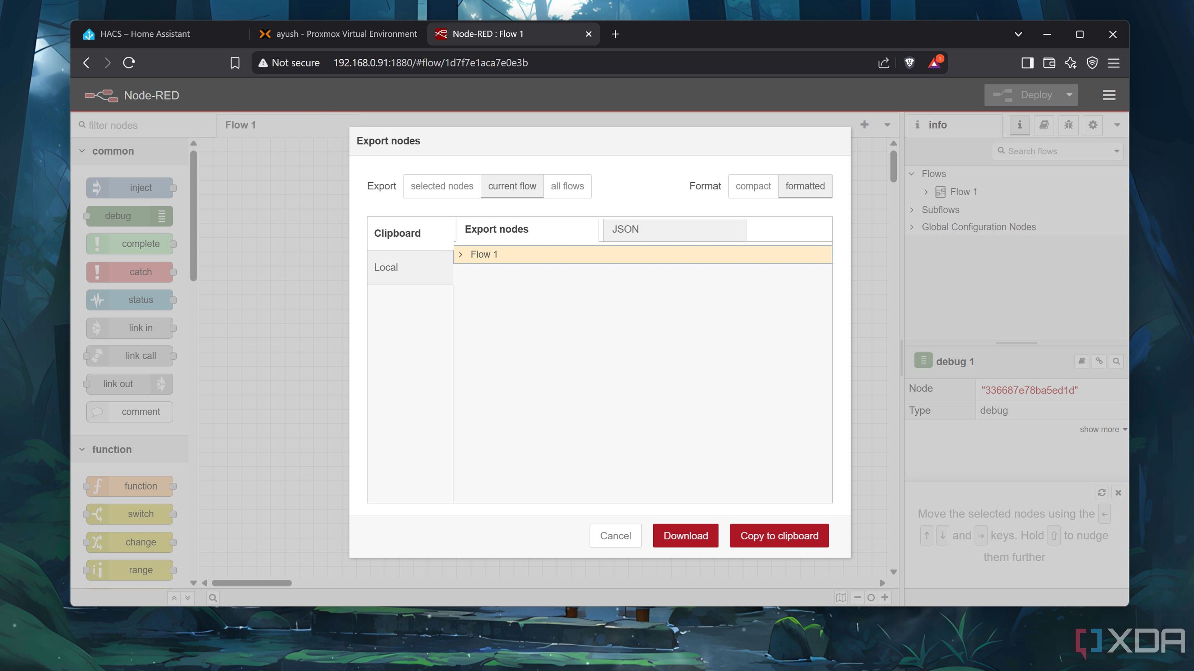 Exporting nodes in Node-RED