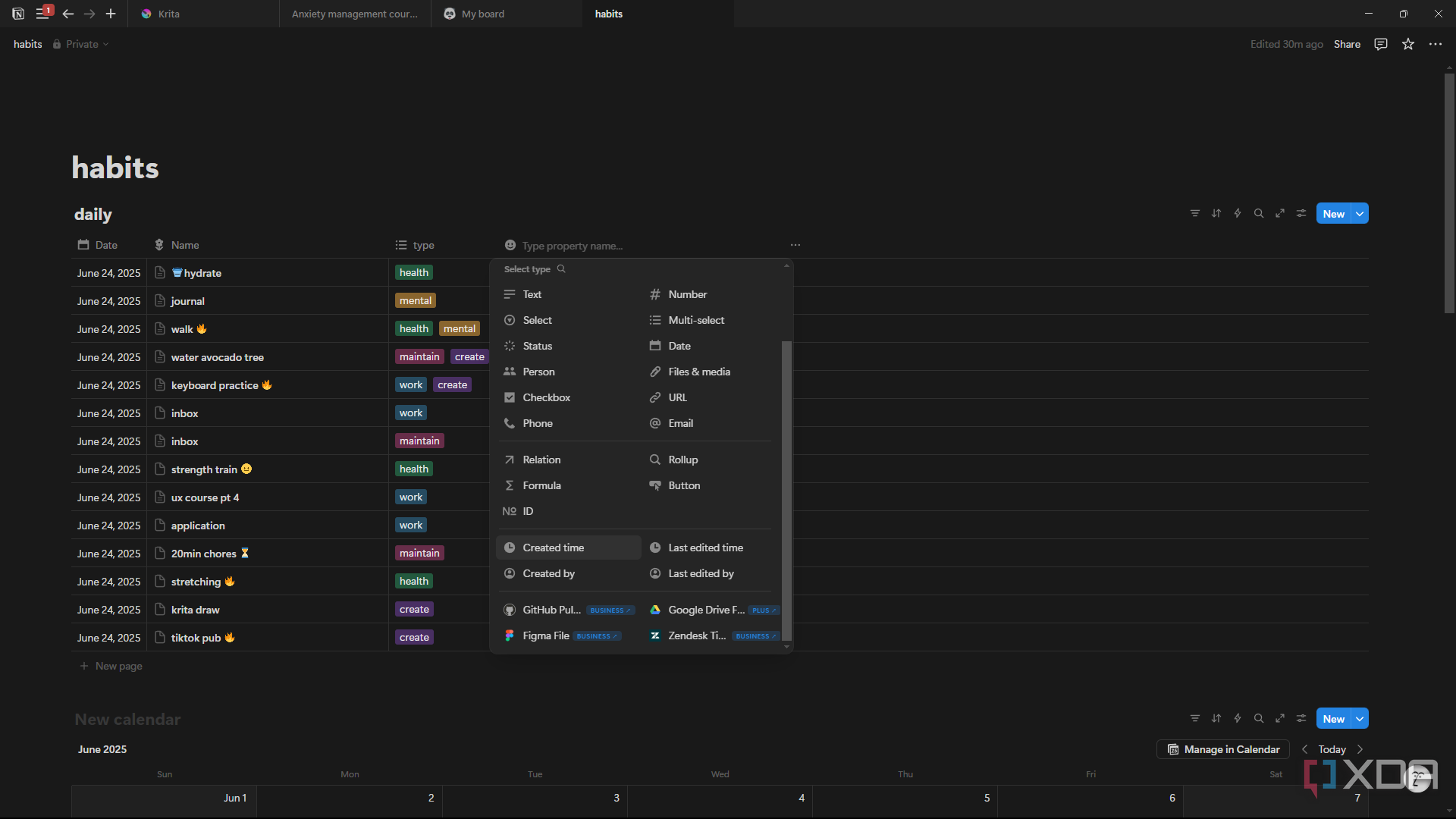 Notion adding Created Time property