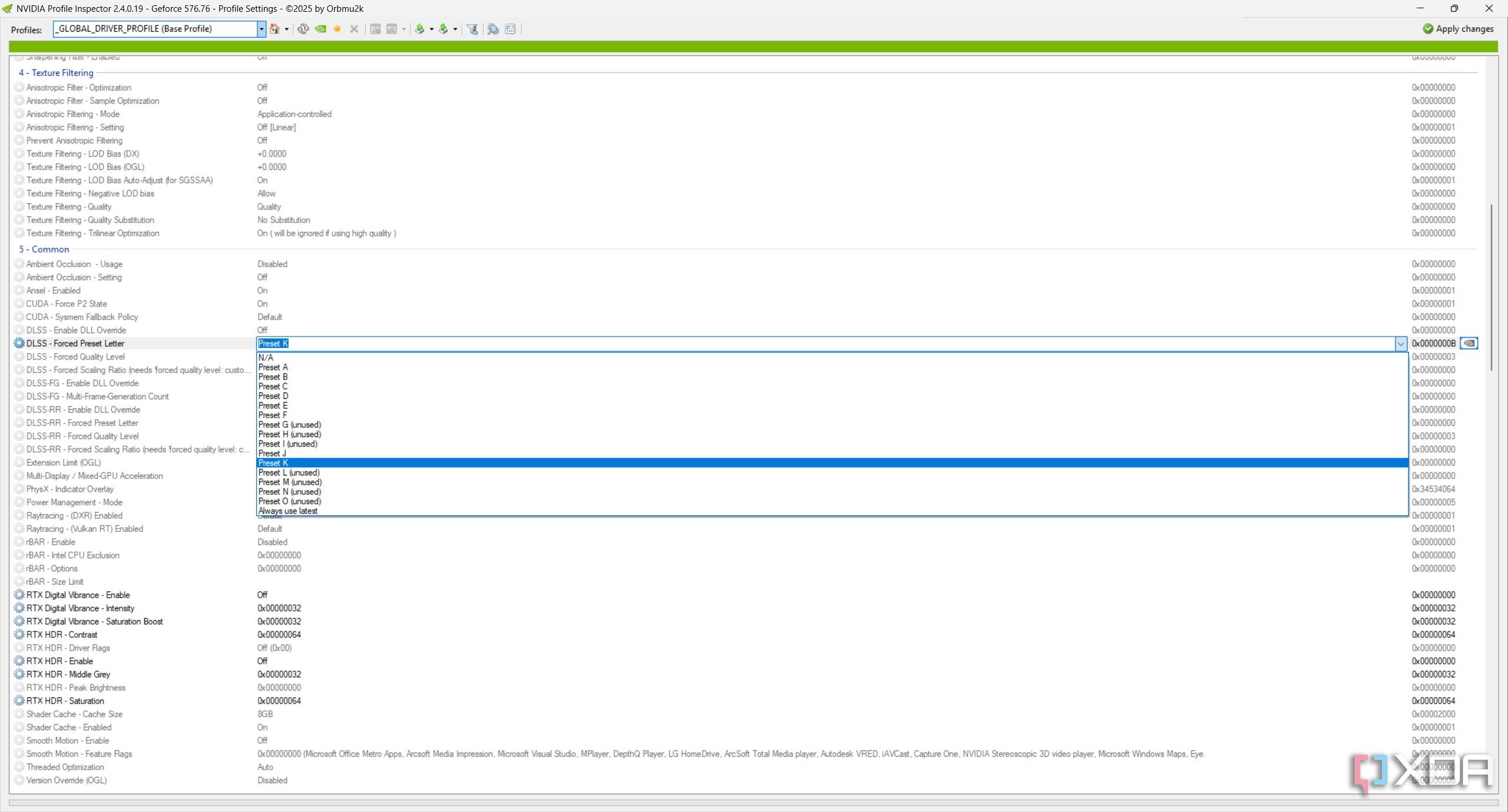 DLSS settings in Nvidia Profile Inspector.