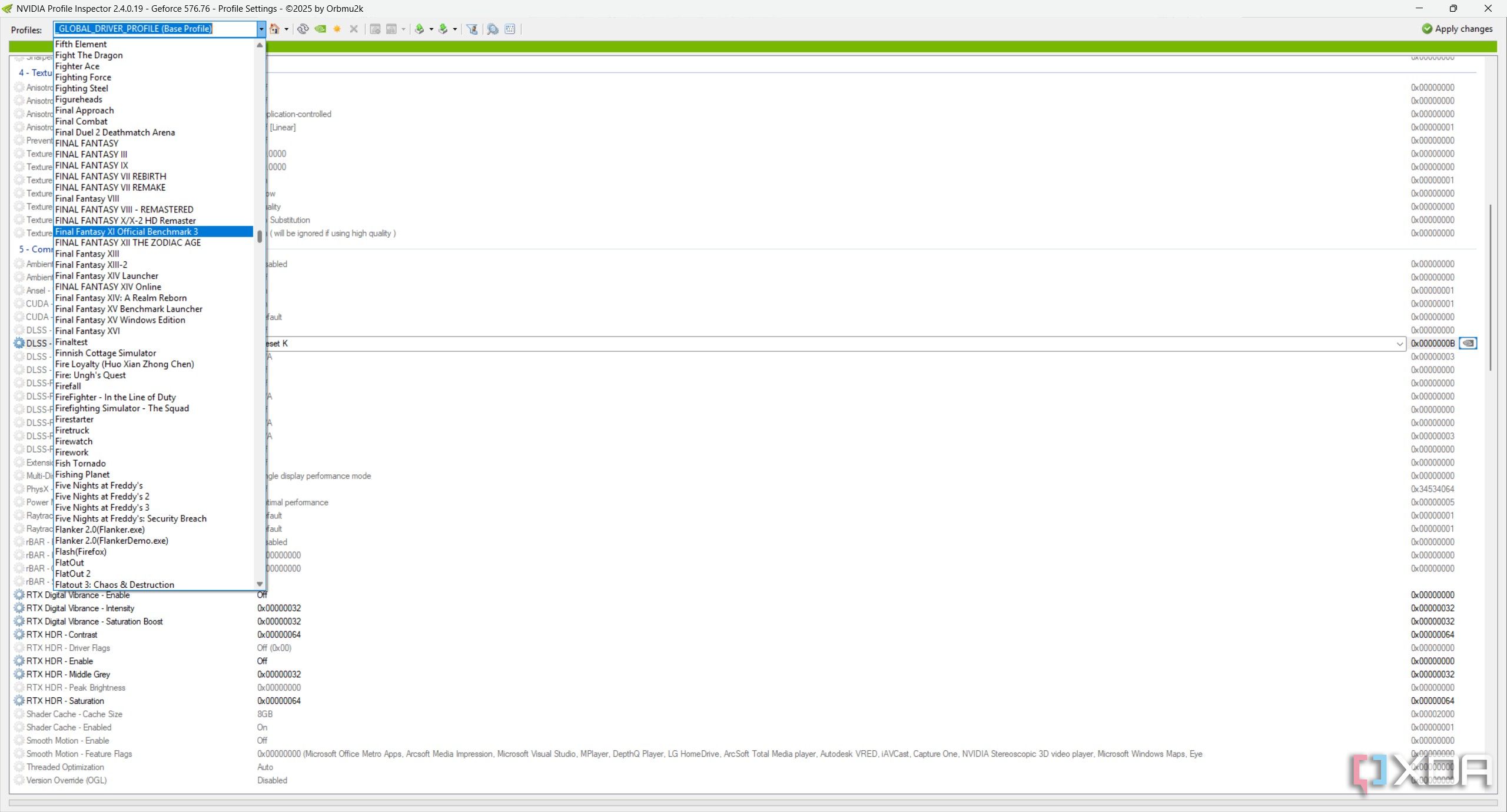 Profiles in Nvidia Profile Inspector.