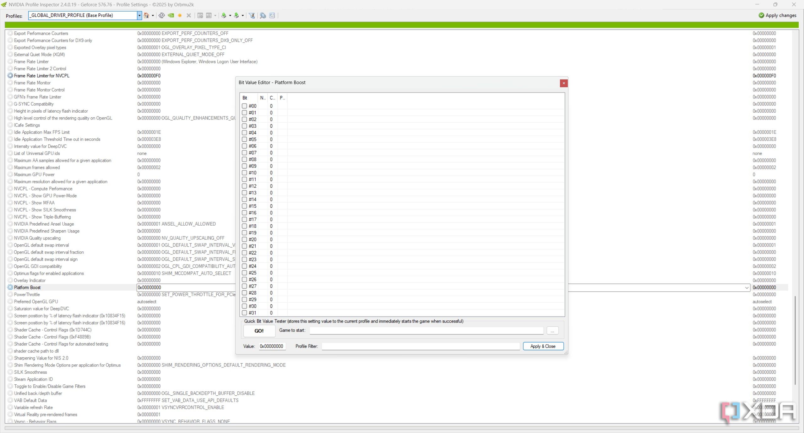 Bit editor in Nvidia Profile Inspector.