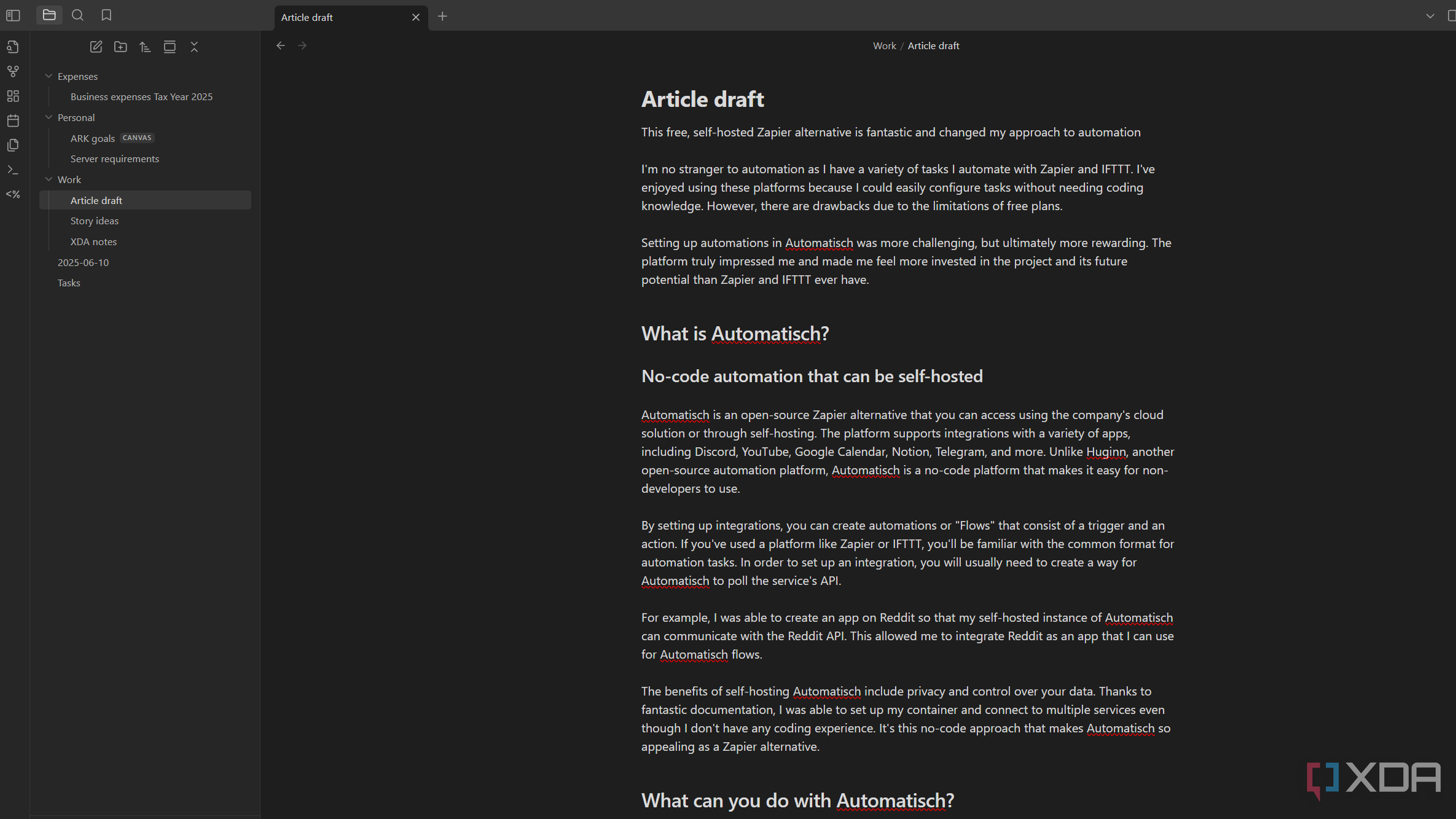 obsidian text editor at default width