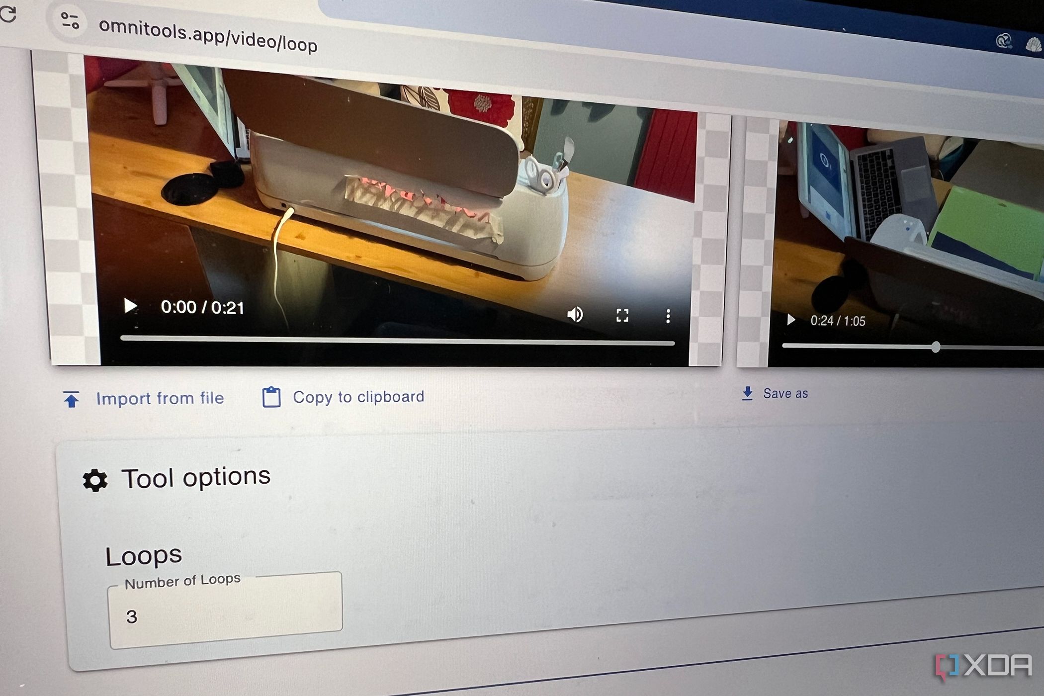 Omni Tools loop video tool settings and output