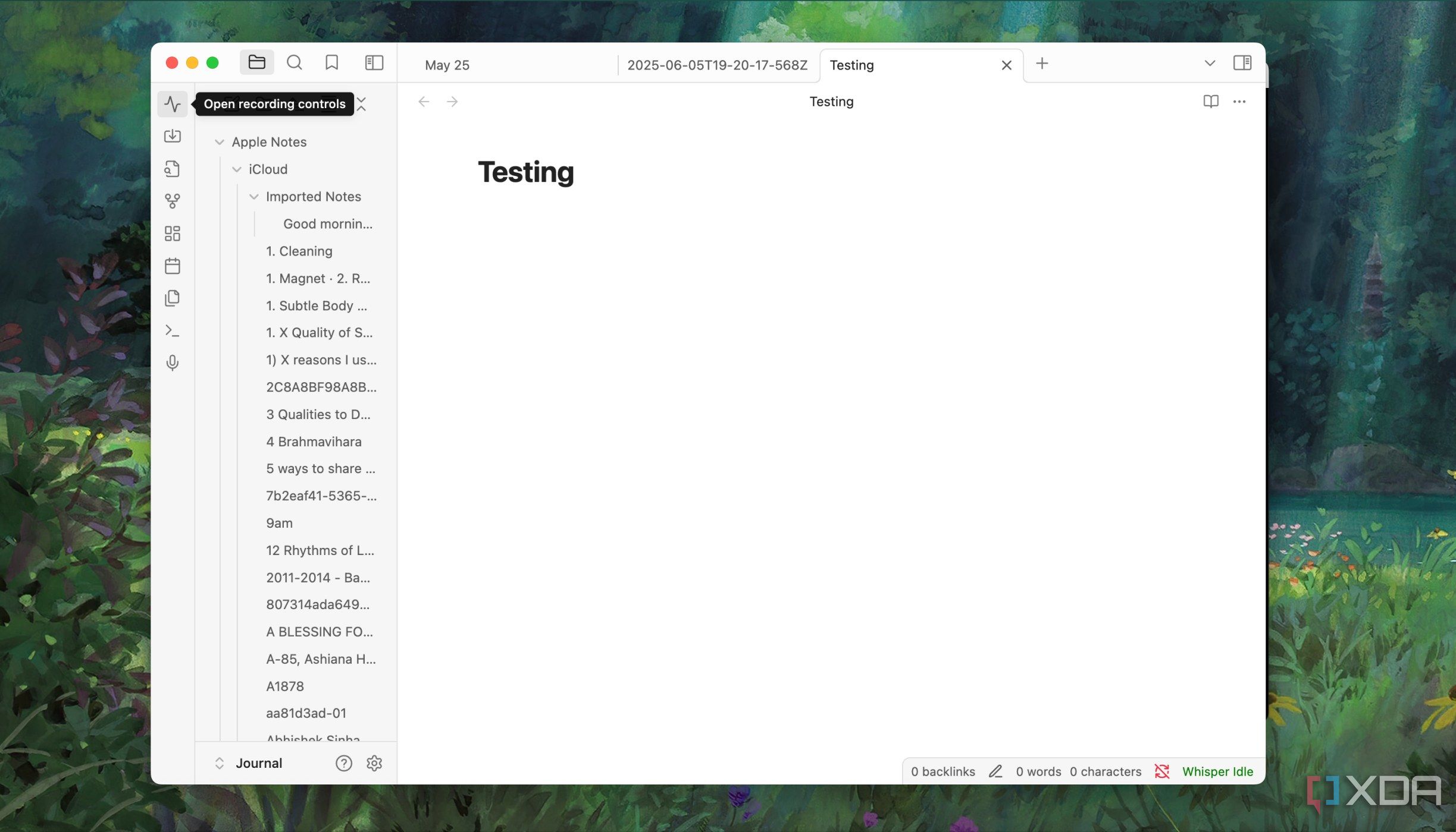 Option to open Recording controls in Obsidian