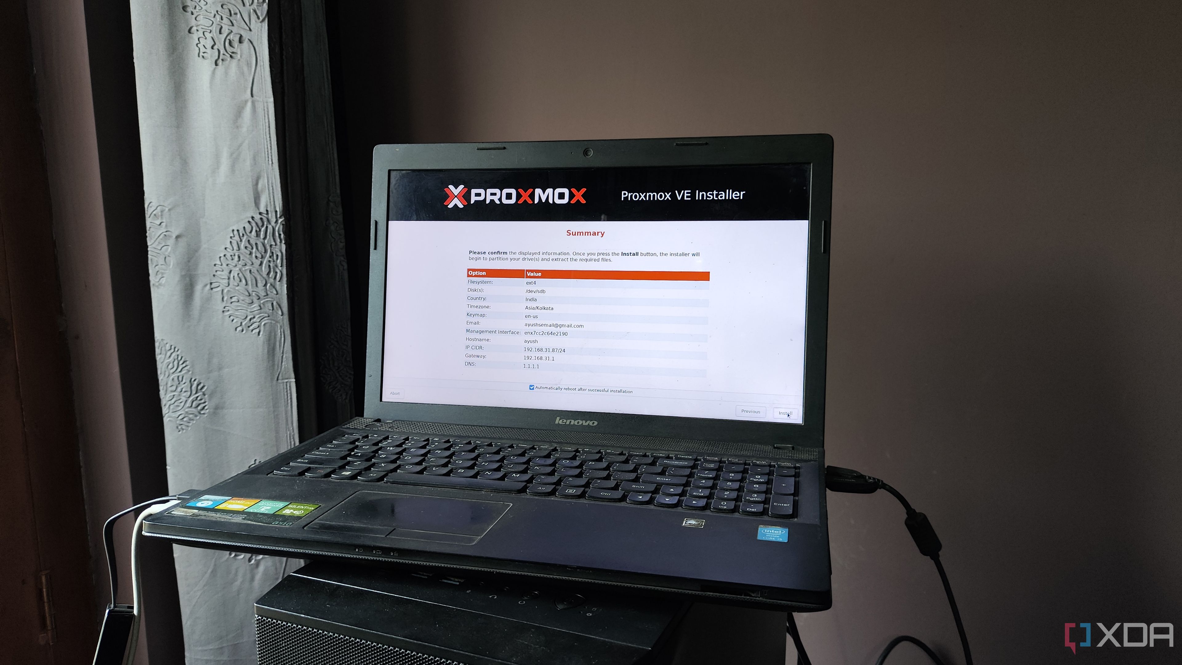 Finalizing the settings when installing Proxmox