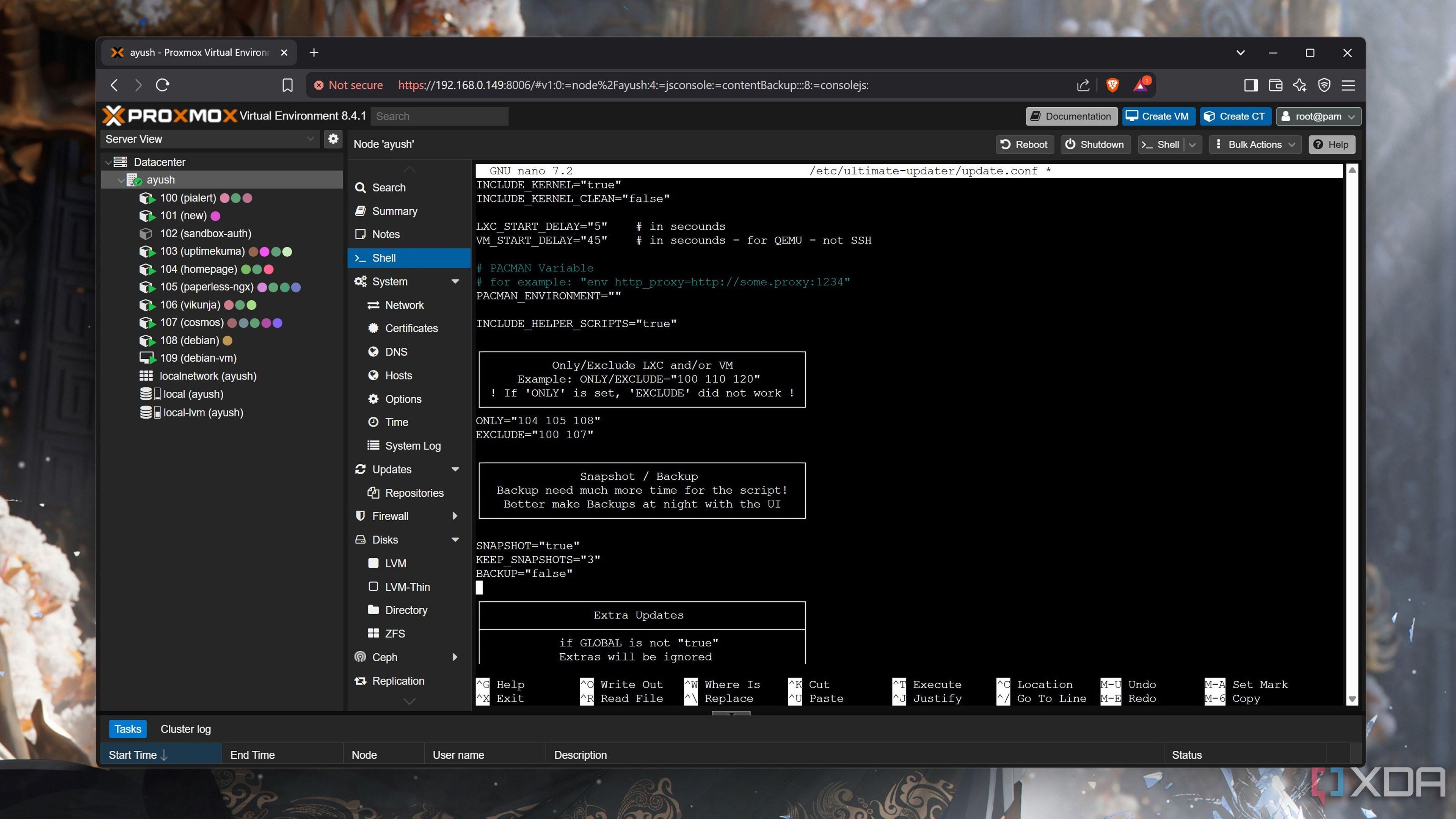 Accessing the Ultimate Updater config files on Proxmox